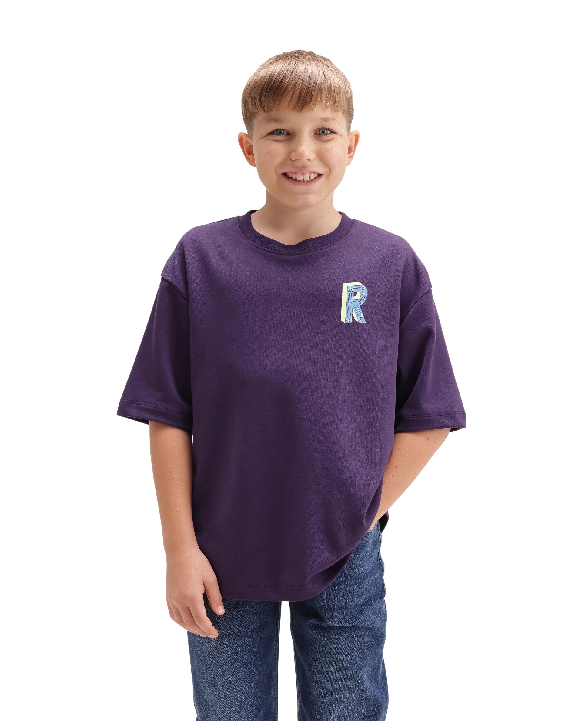 Rare Ones Kids Odin Purple Cotton Pull-On Closure Puff Print Boxy Fit T-Shirt
