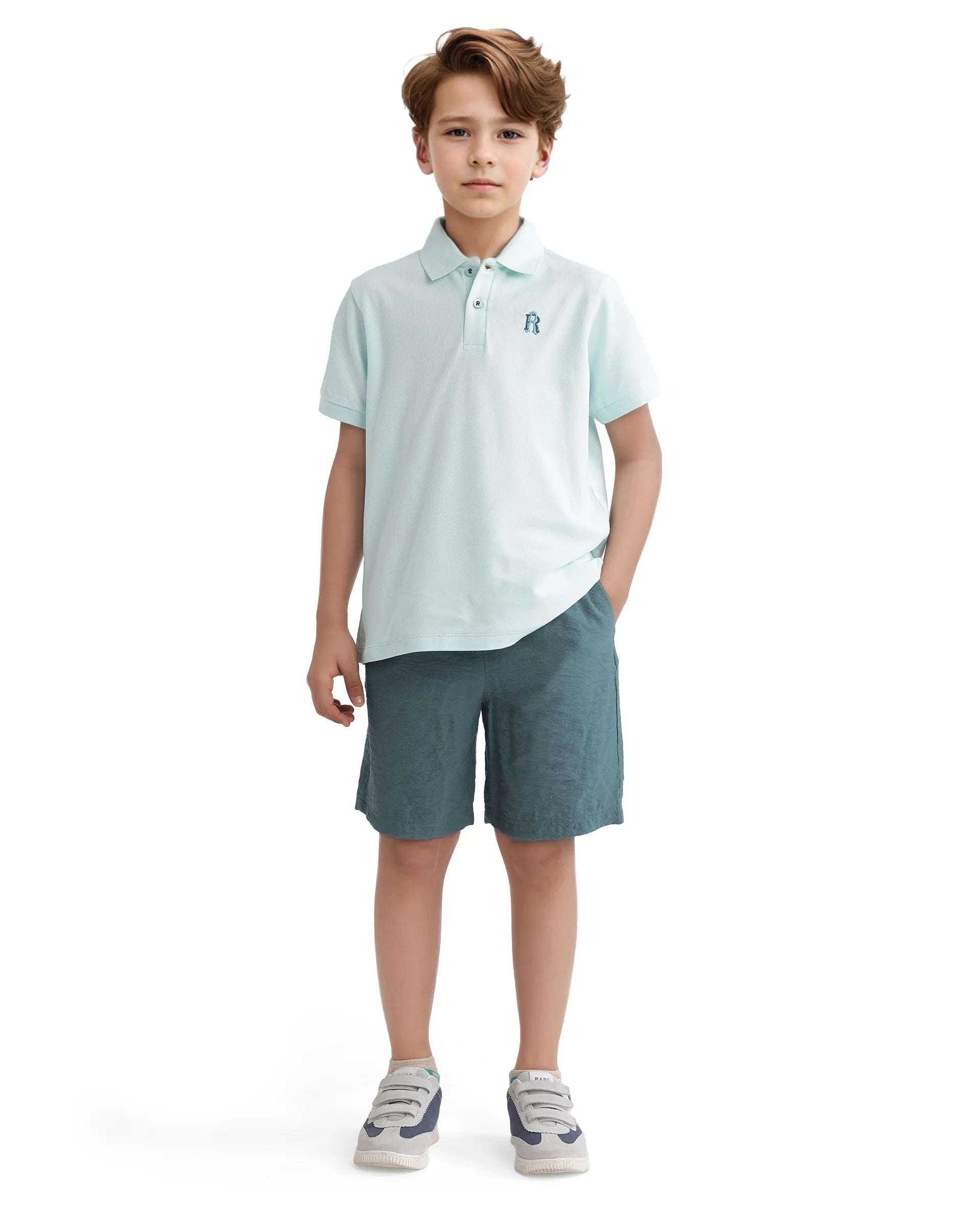 Rare Ones Kids Orik Light Turq Cotton Short Sleeve Embroidered Regular Fit Polo