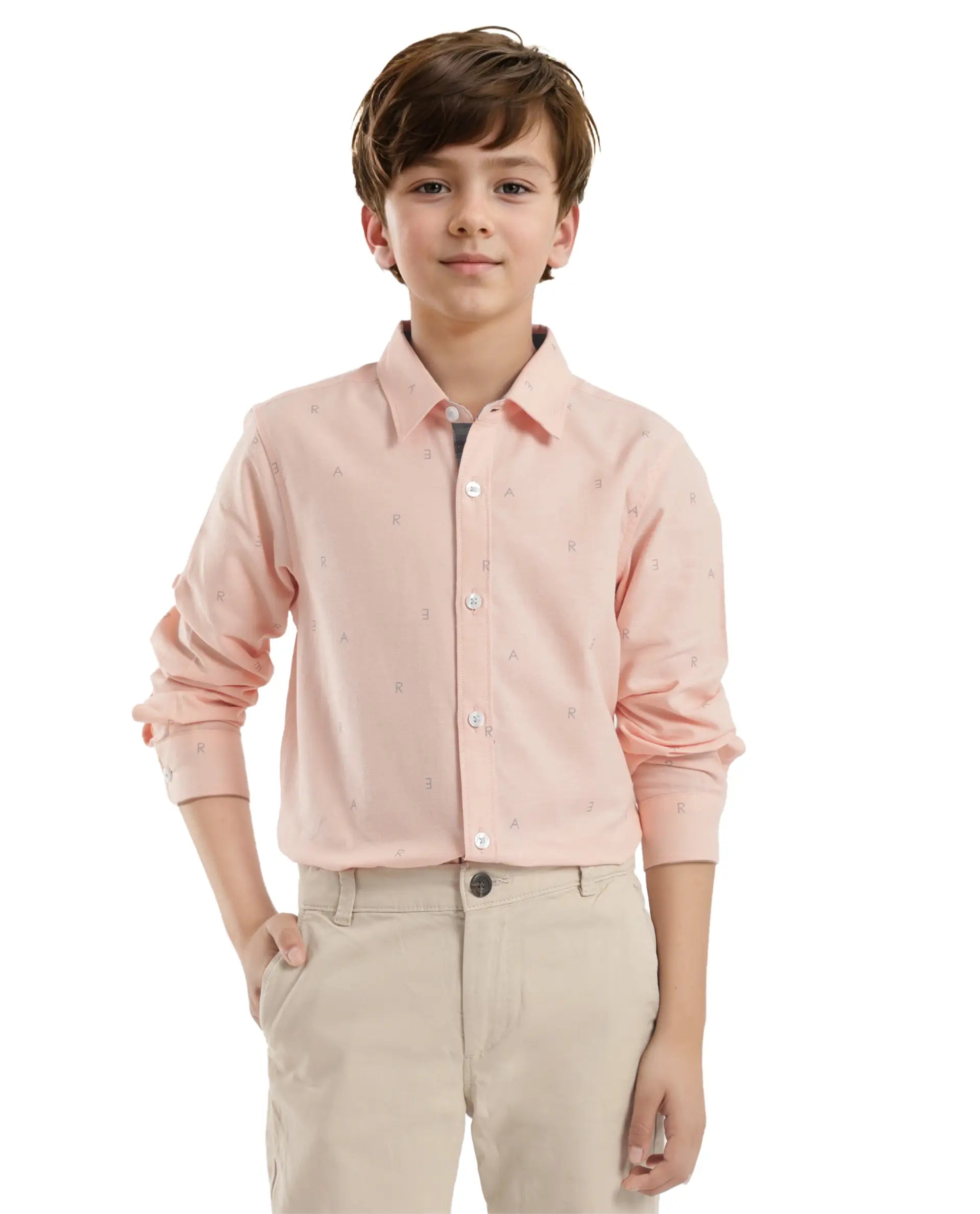 Rare Ones Kids Oxot Orange Cotton Full Sleeves Regular Collar All Over Print Regular Fit Shirt