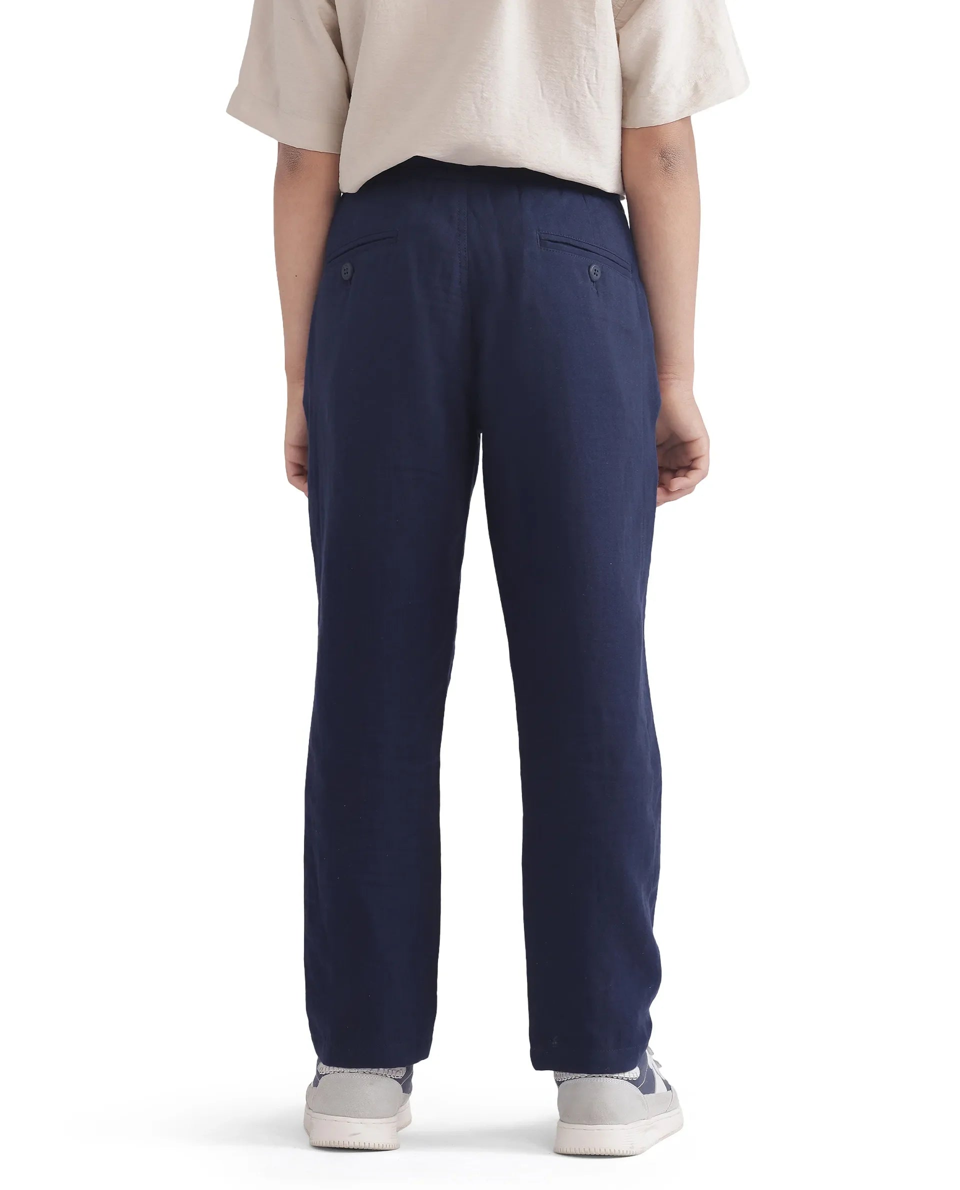 Rare Ones Kids Pastor-K Dark Navy Cotton Regular Fit Solid Trouser