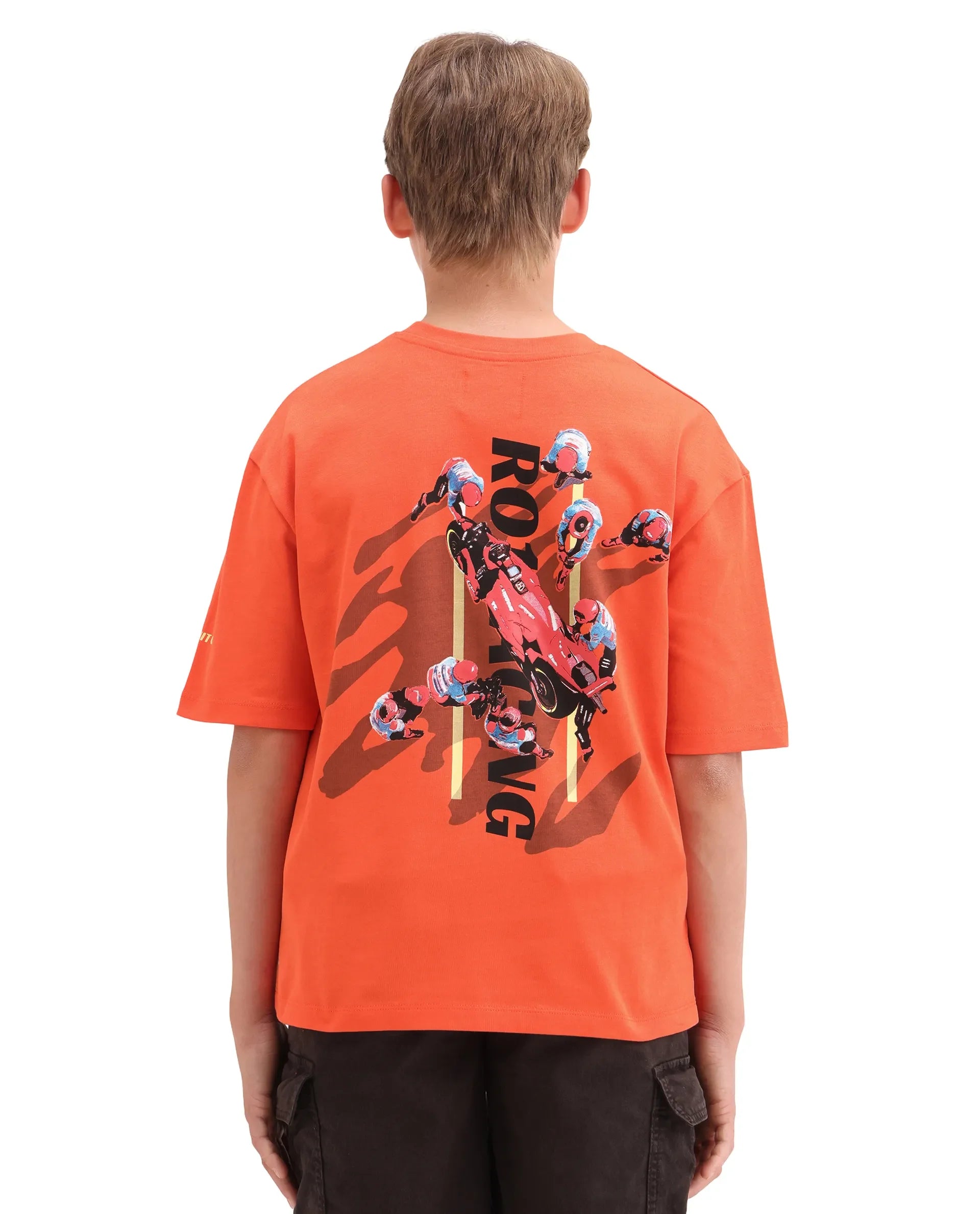 Rare Ones Kids Pite Orange Cotton Pull-On Closure Puff Print Oversized Fit T-Shirt