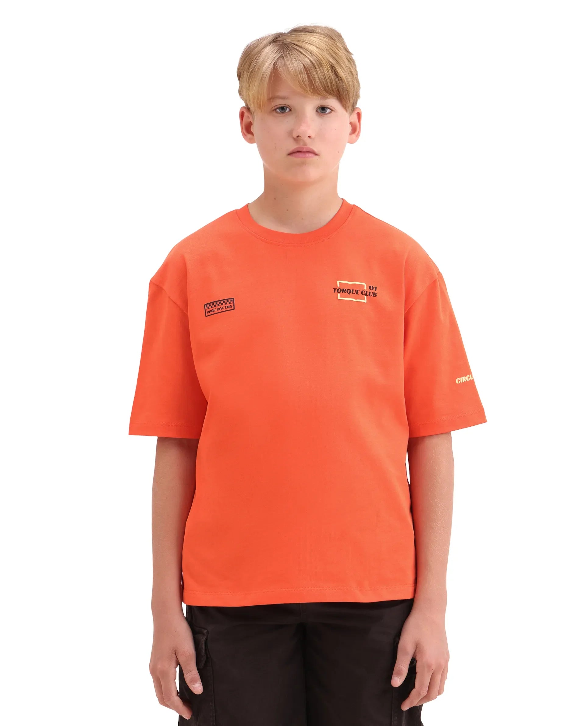 Rare Ones Kids Pite Orange Cotton Pull-On Closure Puff Print Oversized Fit T-Shirt