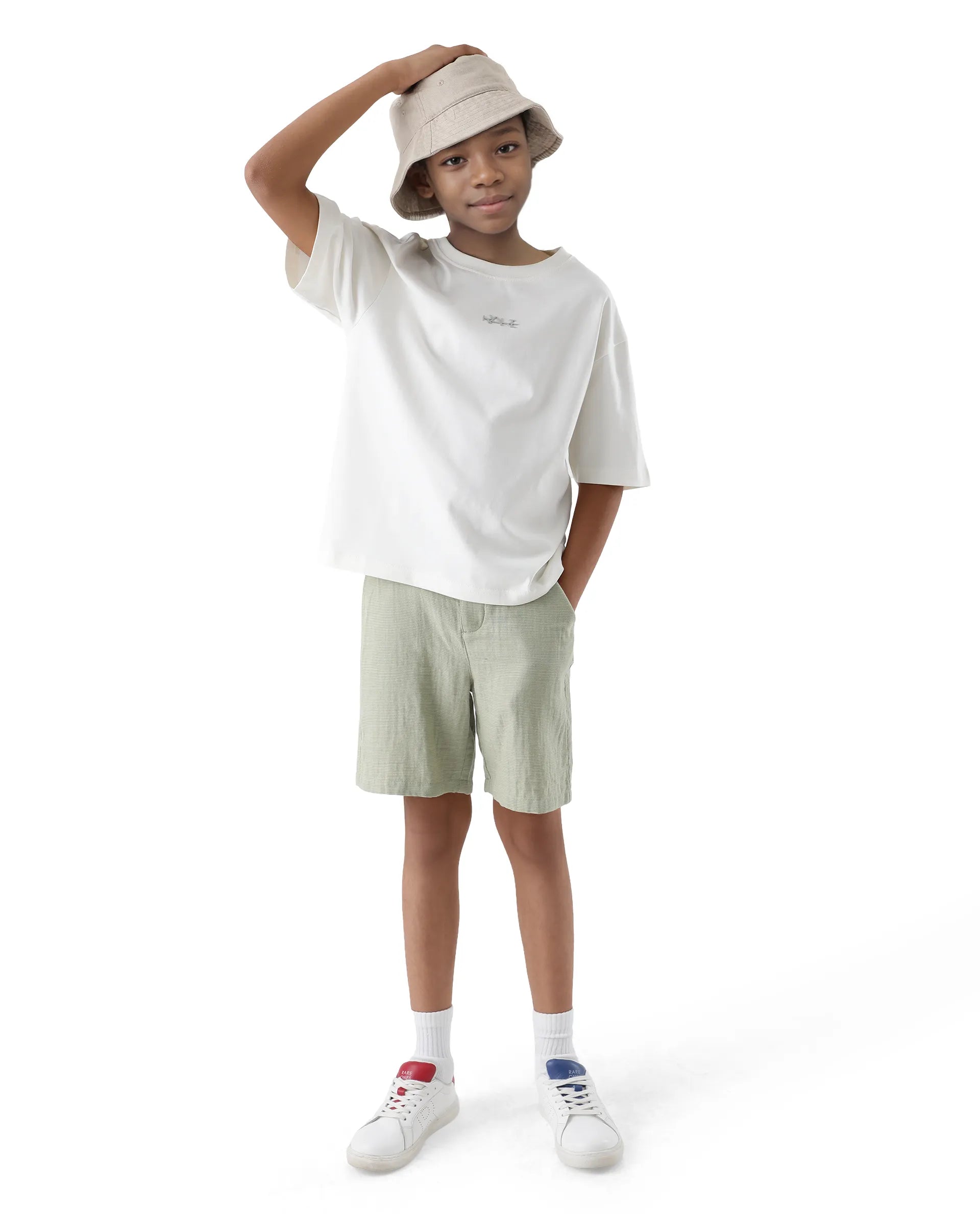 Rare Ones Kids Pinto-K Light Green Cotton Fabric Drawstring Closure Regular Fit Shorts