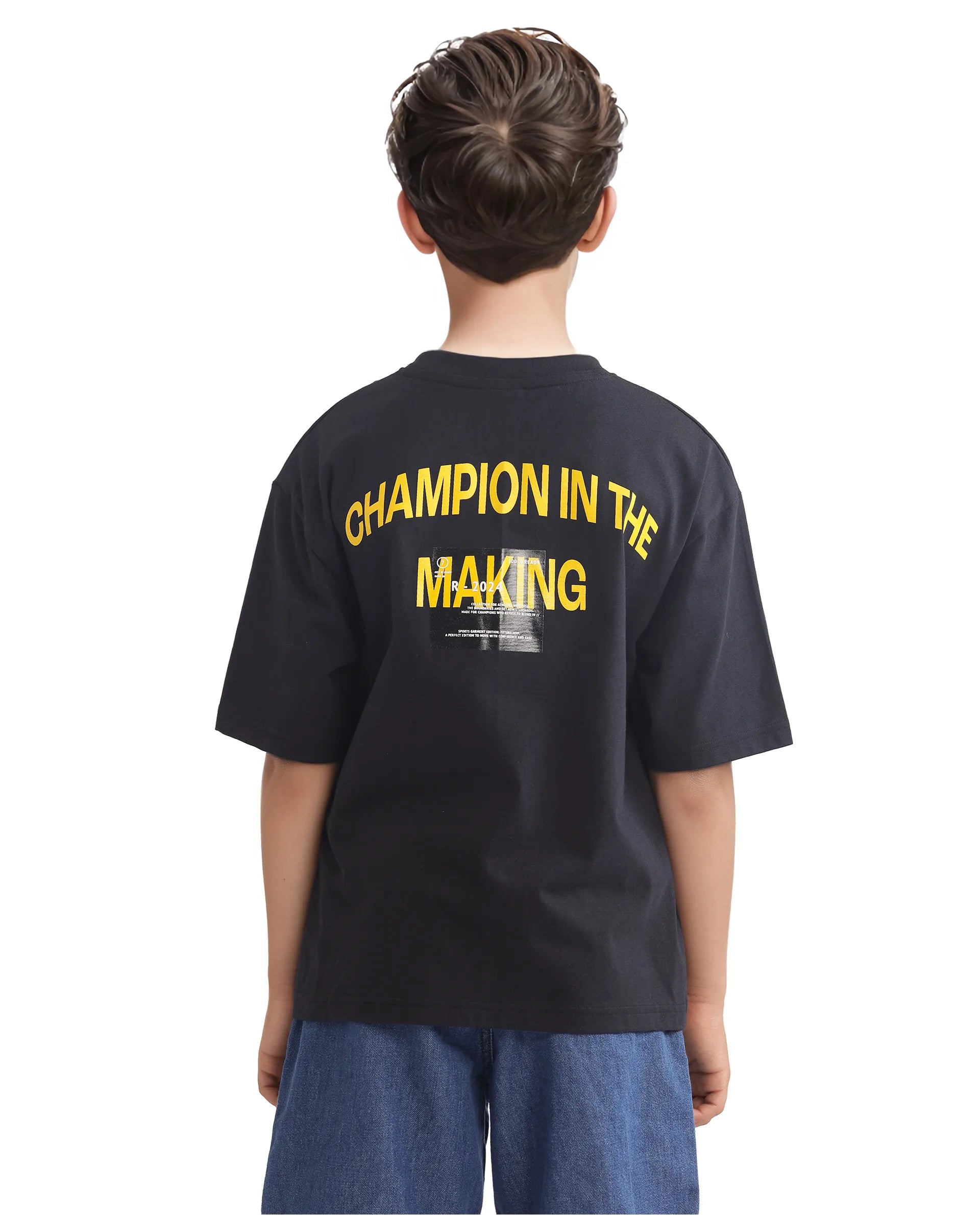 Rare Ones Kids Portz Black Cotton Fabric Graphic Back Print Boxy T-Shirt