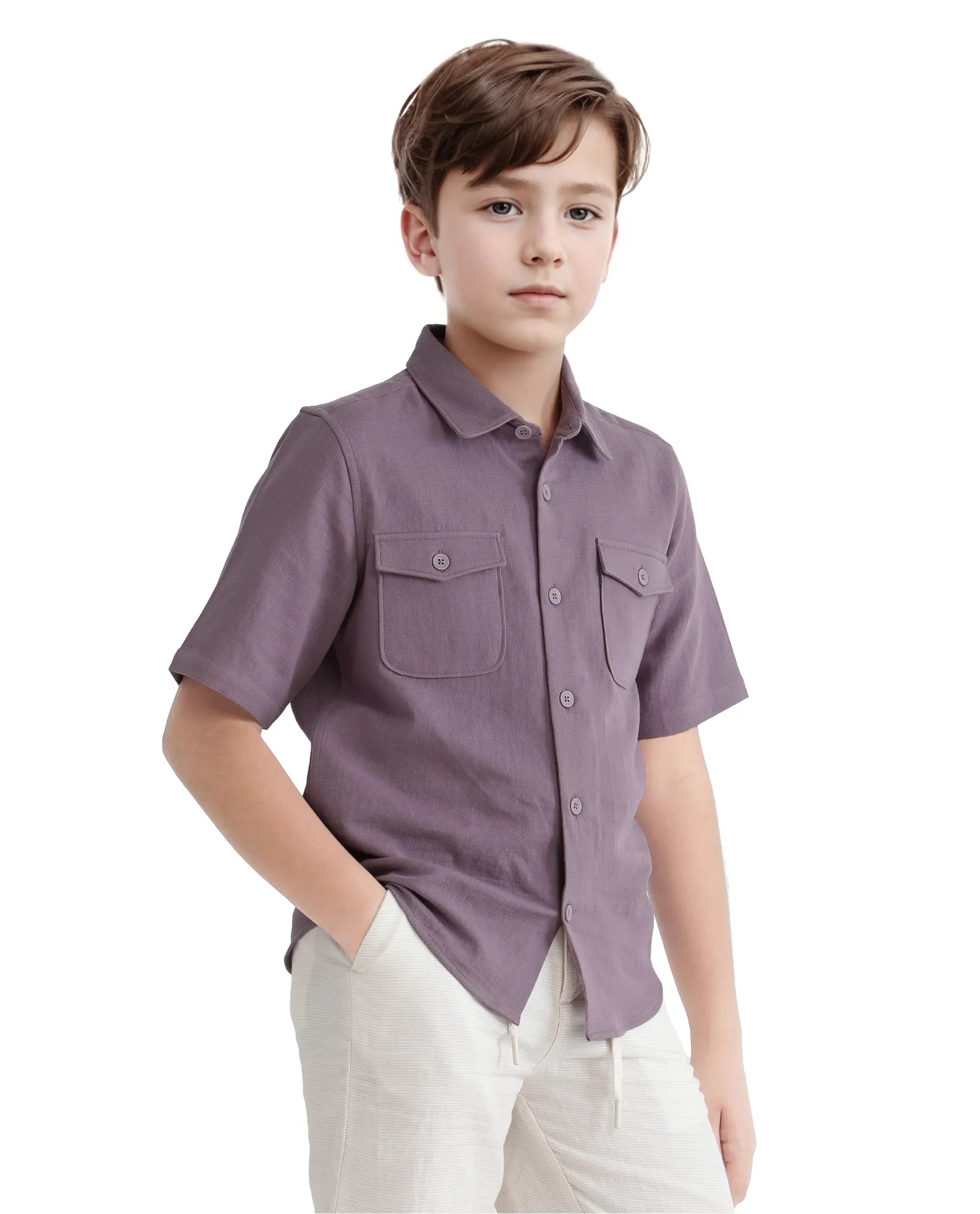 Rare Ones Kids Prest-K Dusky Pink Cotton Short Sleeve Plain Regular Shirt
