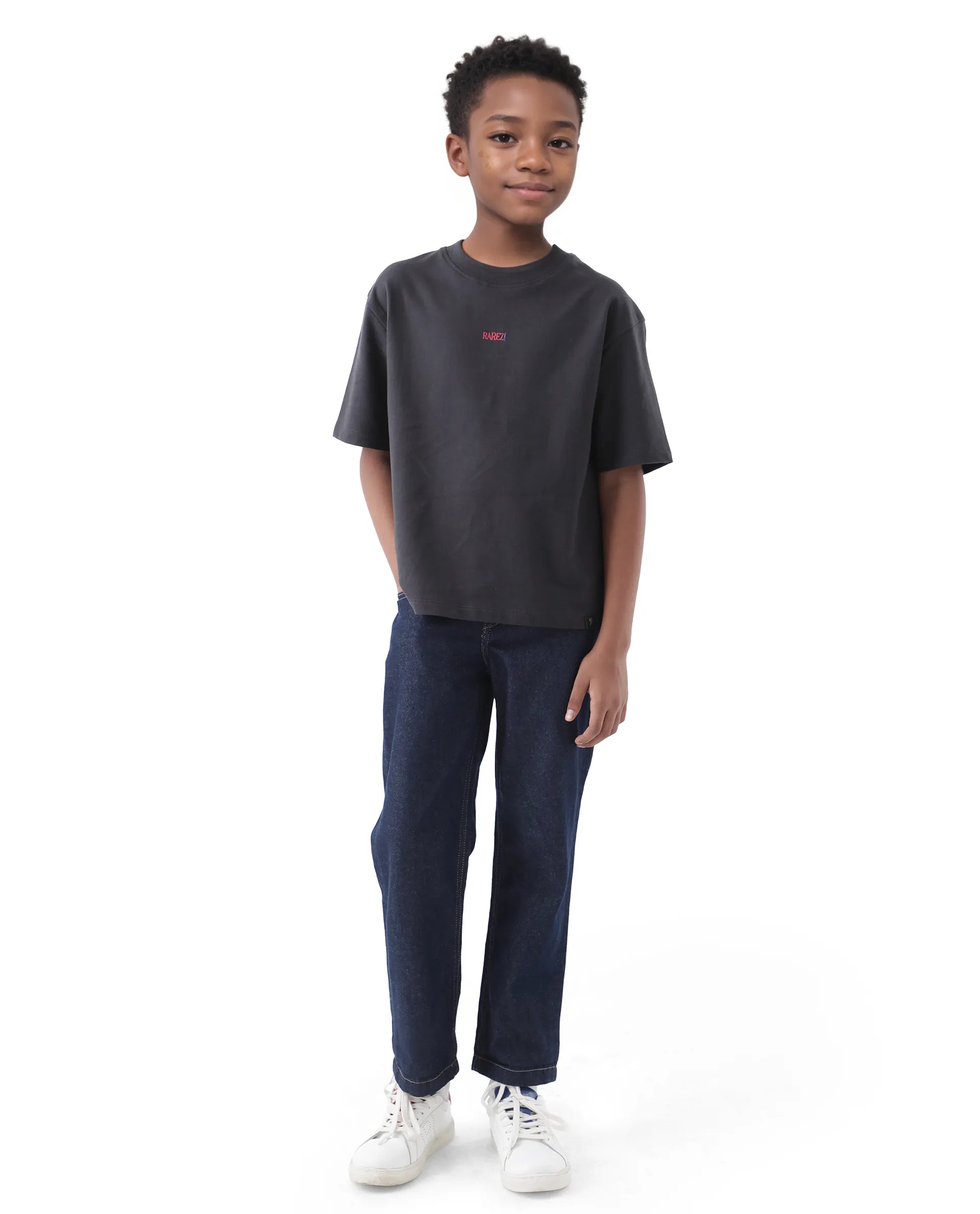 Rare Ones Kids Quote-K Black Cotton Short Sleeve Crew Neck Printed Boxy T-Shirt