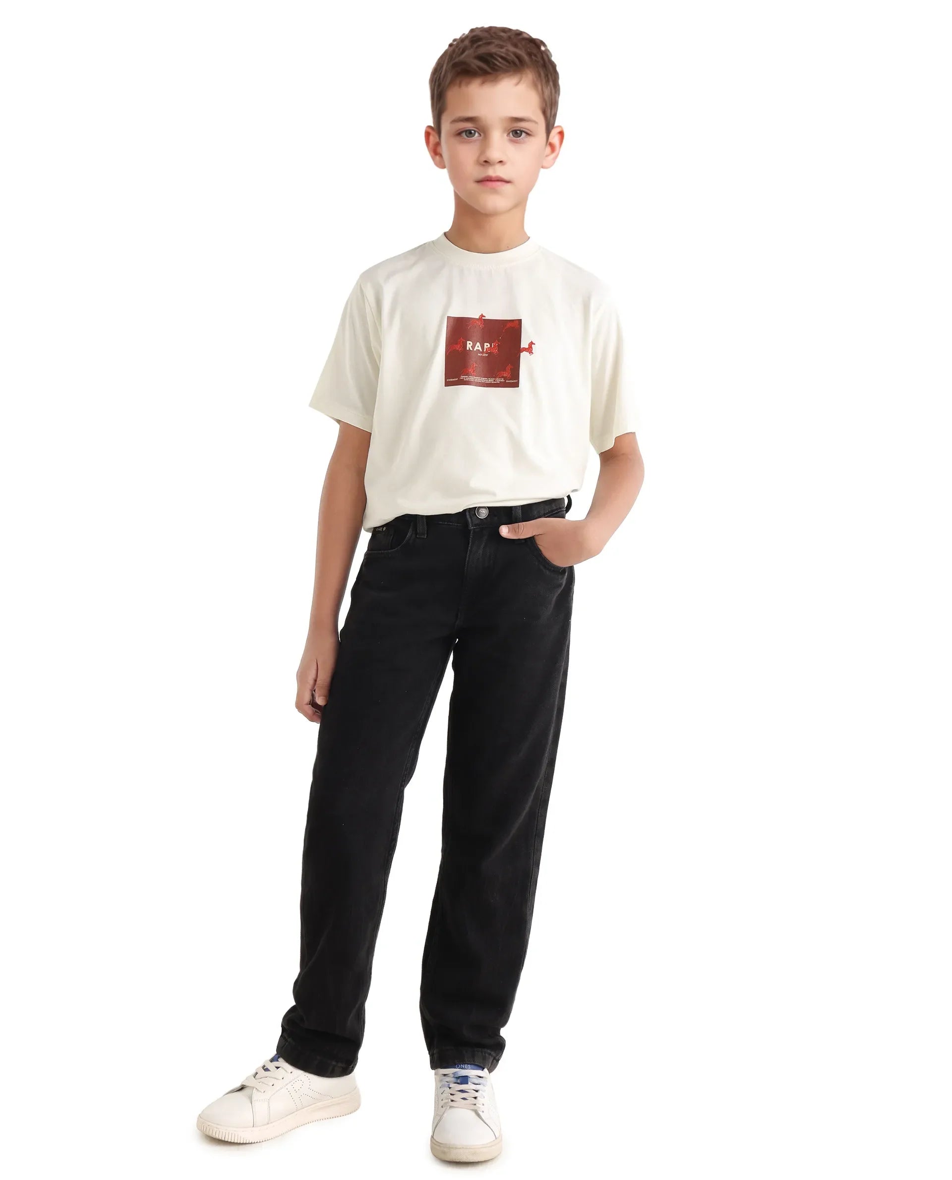 Rare Ones Kids Raze-K Off White Cotton Jelly Print Regular Fit T-Shirt