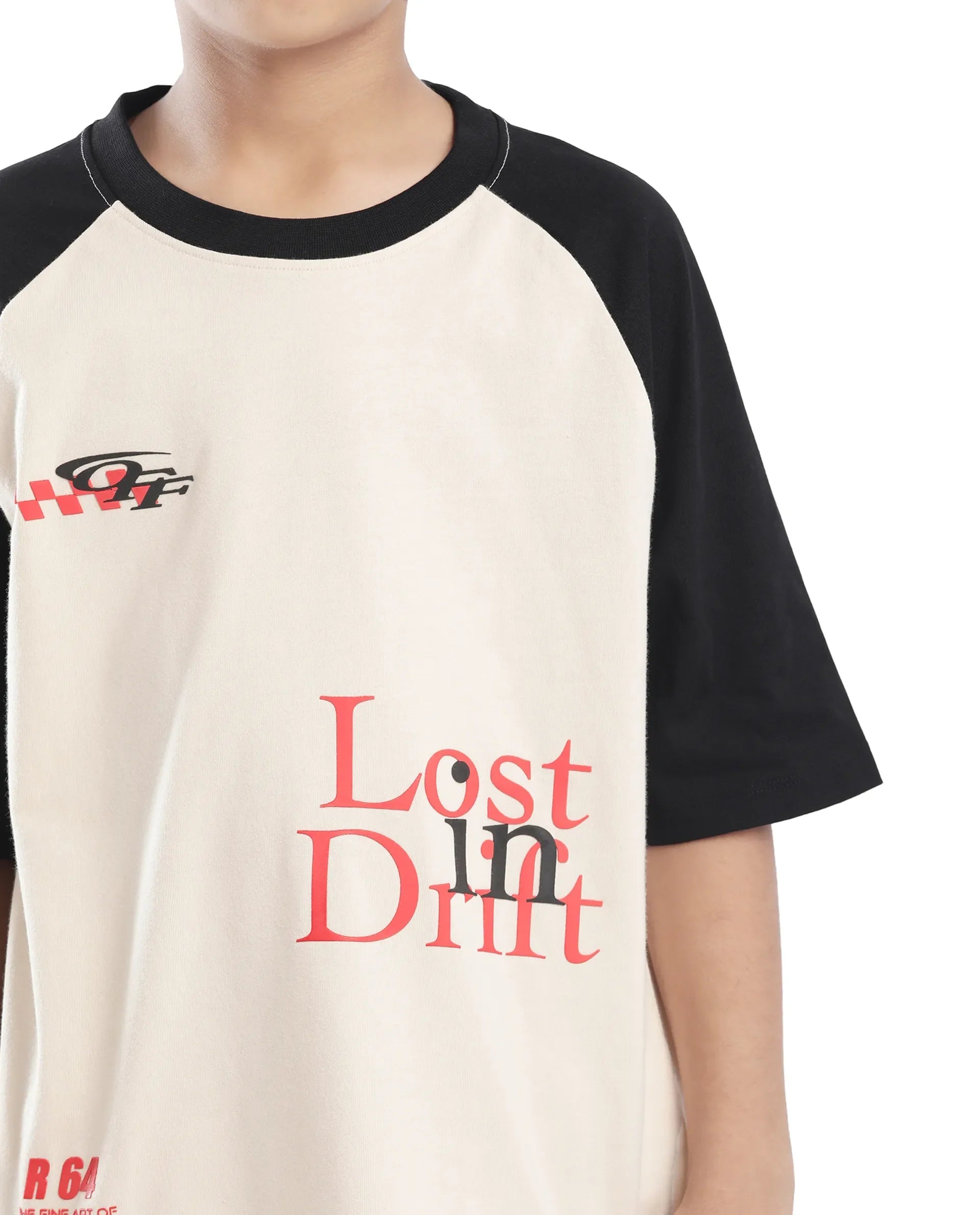 Rare Ones Kids Reva-K Light Beige Printed Slip-On Oversized Fit T-Shirt