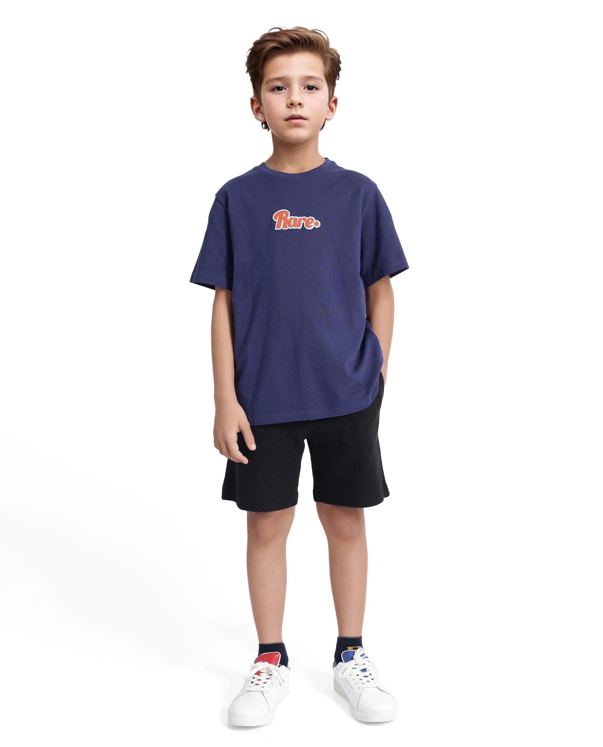 Rare Ones Kids Ride Navy Cotton Half Sleeves Crew Neck Embroidered T-Shirt