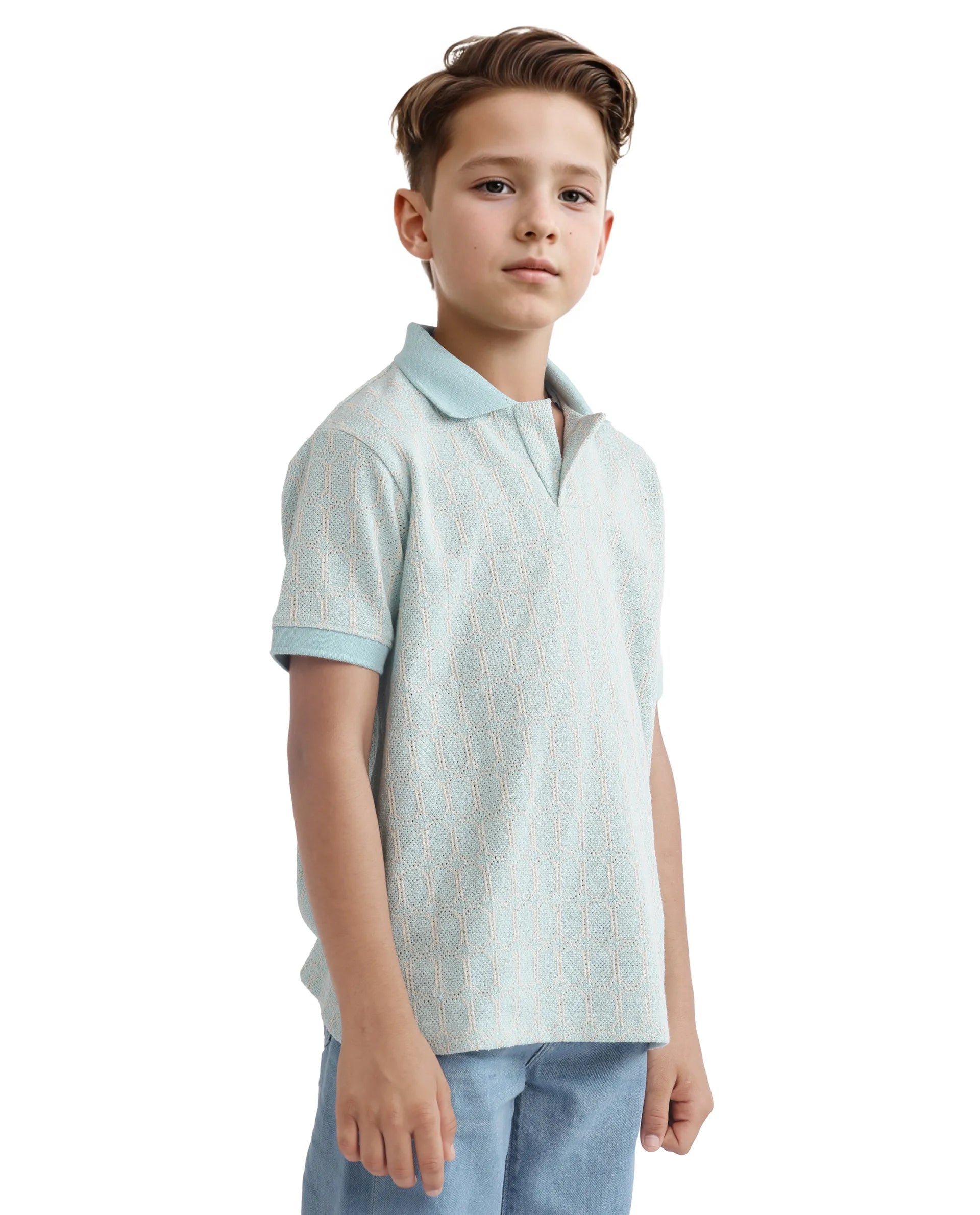 Rare Ones Kids Rivo Light Blue Cotton Blend Half Sleeve Plain Polo