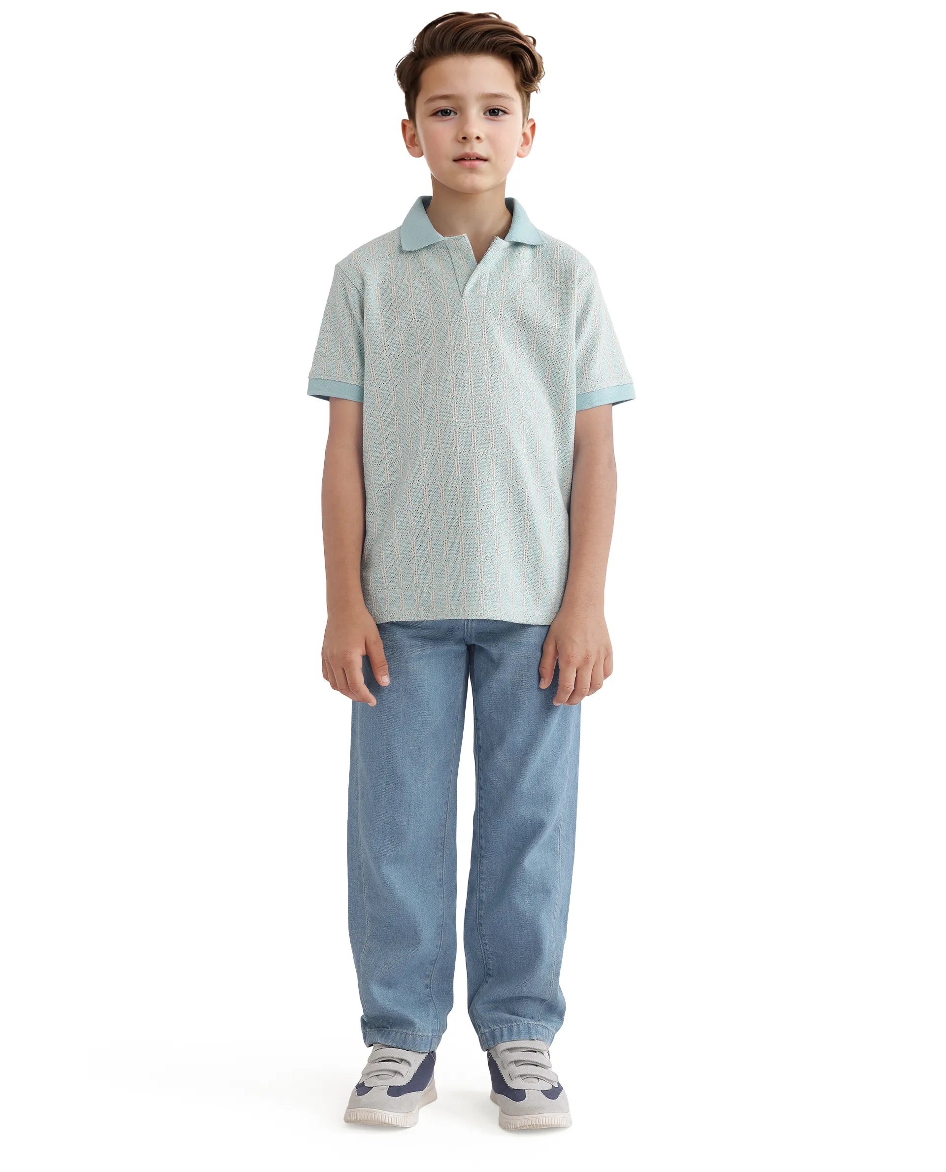 Rare Ones Kids Rivo Light Blue Cotton Blend Half Sleeve Plain Polo