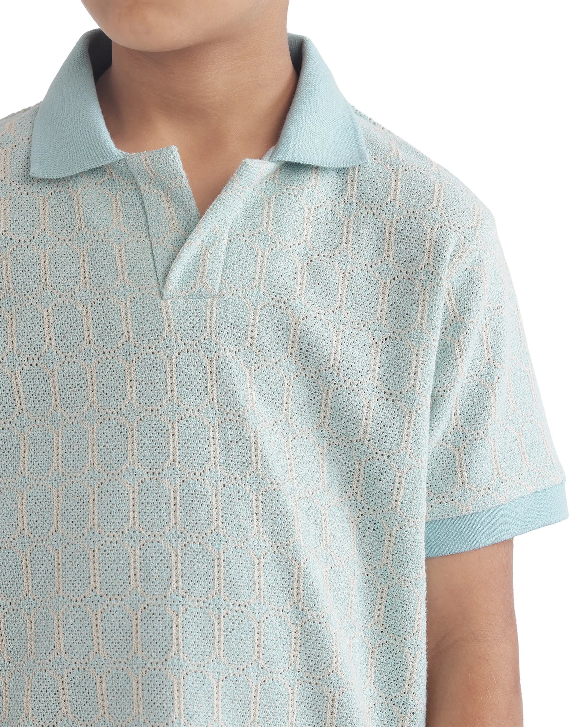 Rare Ones Kids Rivo Light Blue Cotton Blend Half Sleeve Plain Polo