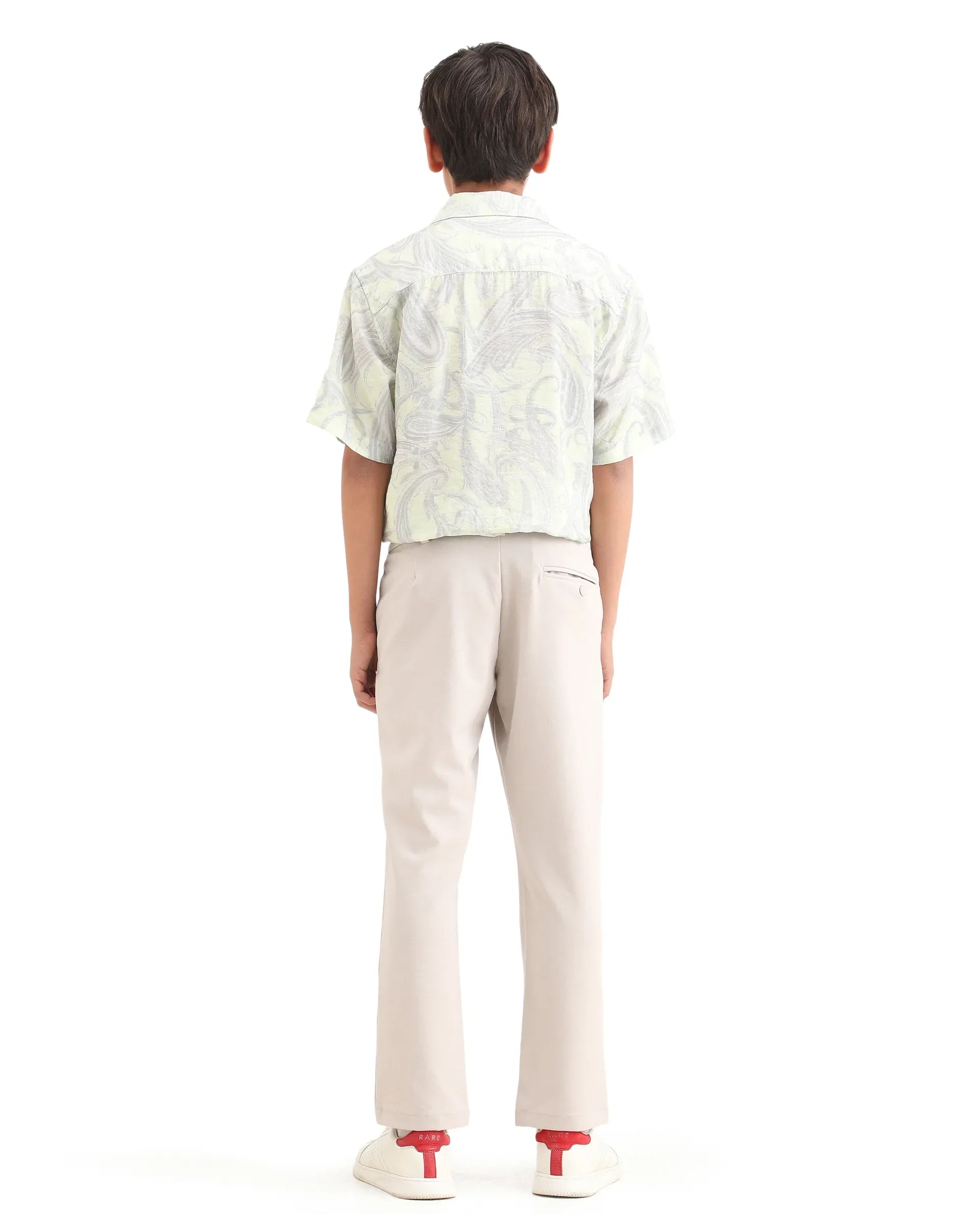 Rare Ones Kids Travo Light Beige Polyester Blend Button And Zipper Closure Plain Regular Fit Trouser