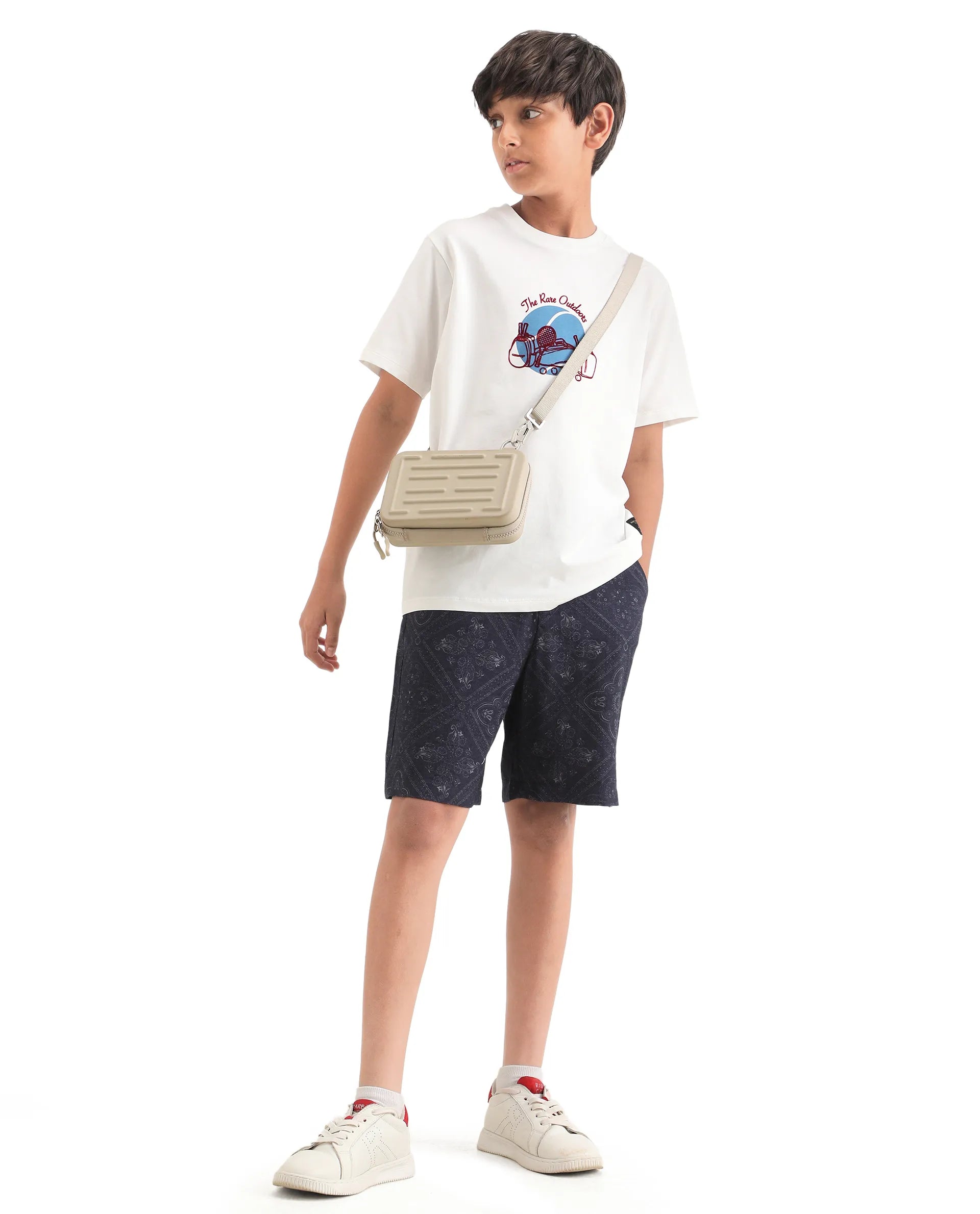 Rare Ones Kids Loui Navy Viscose Fabric Regular Fit Digital Print Shorts
