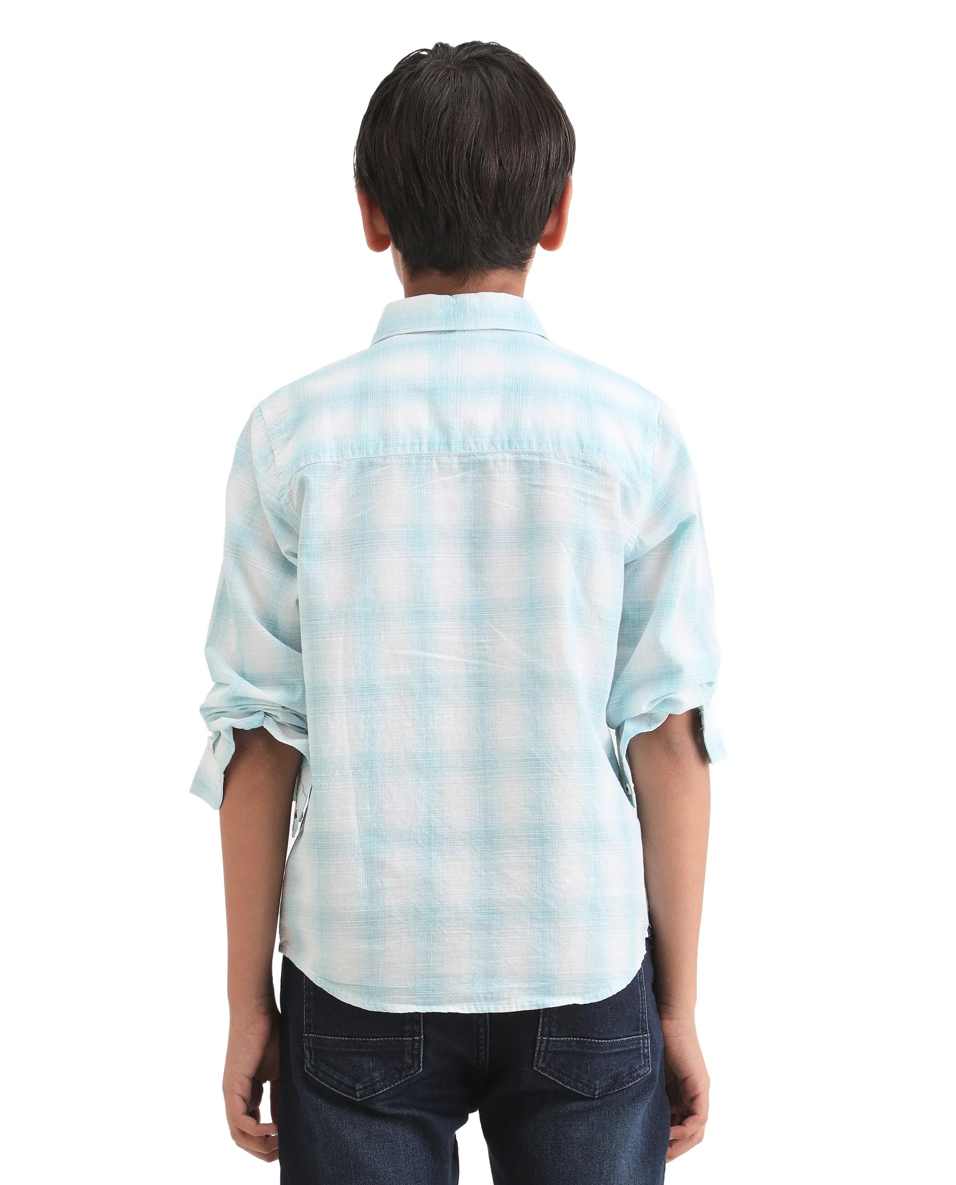 Rare Ones Kids Sable Blue Cotton Full Sleeve Spread Collar Checked Shirt
