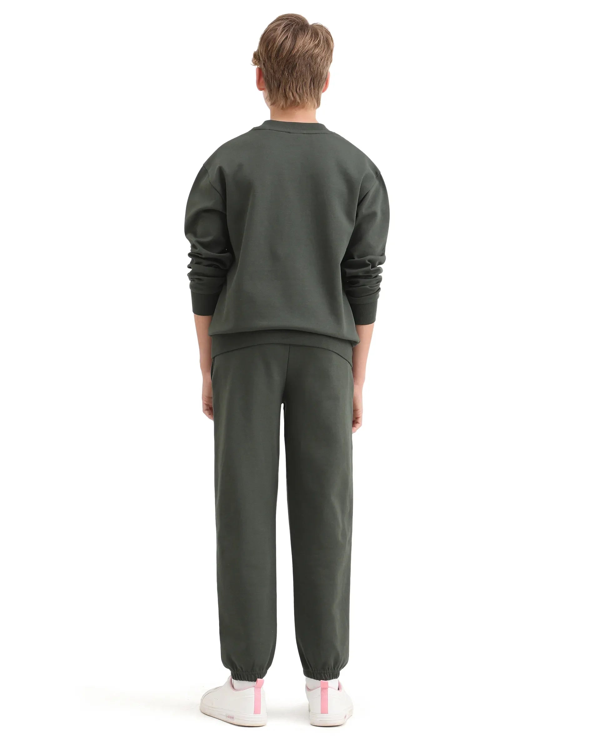 Rare Ones Kids Rune-B Olive Cotton Blend Drawstring Closure Solid Jogger Fit Trackpant