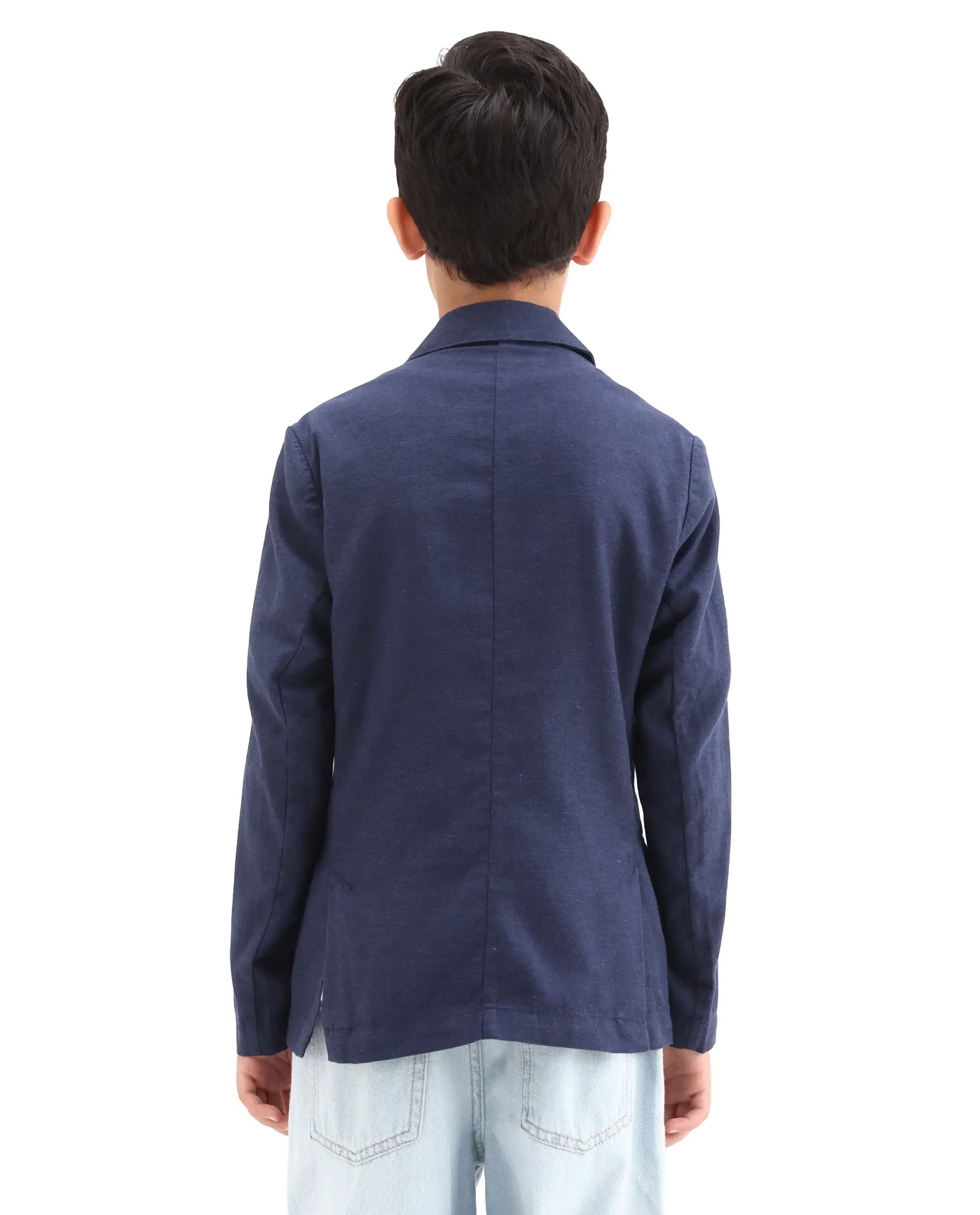 Rare Ones Kids Watson Navy Linen Blend Solid Button Closure Tailored Fit Blazer
