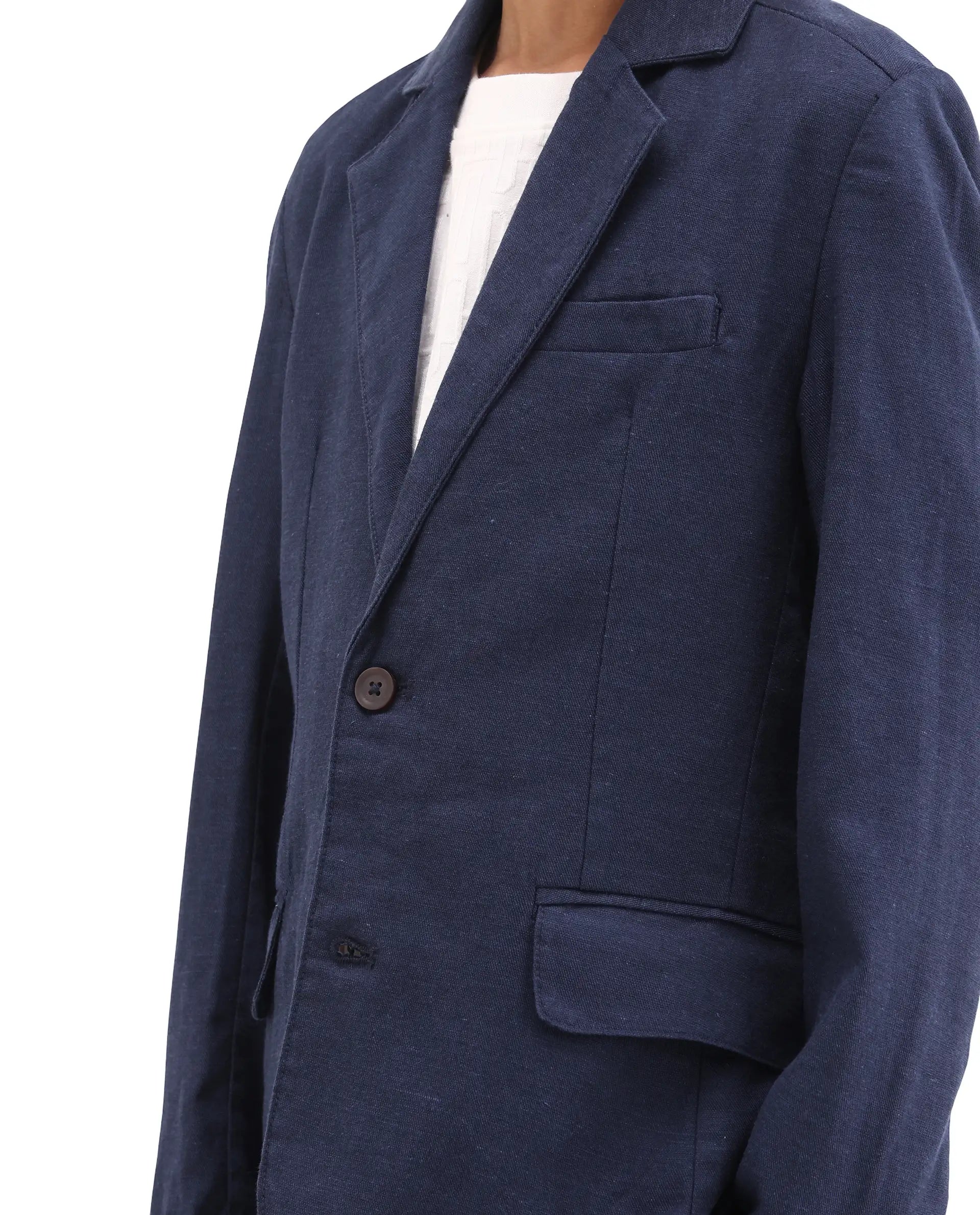 Rare Ones Kids Watson Navy Linen Blend Solid Button Closure Tailored Fit Blazer
