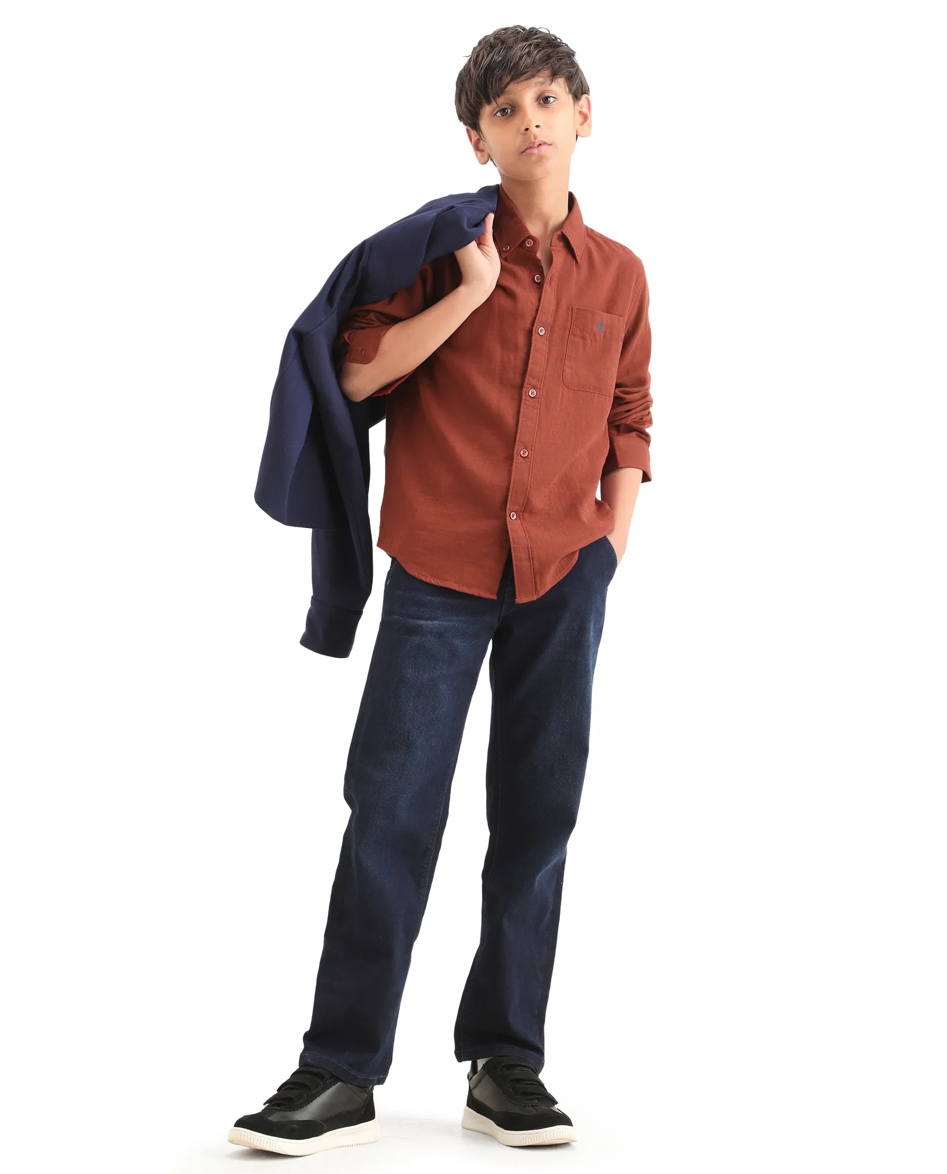 Rare Ones Kids Layerr-K-Fs-26 Brown Cotton Blend Button Closure Regular Fit Shirt
