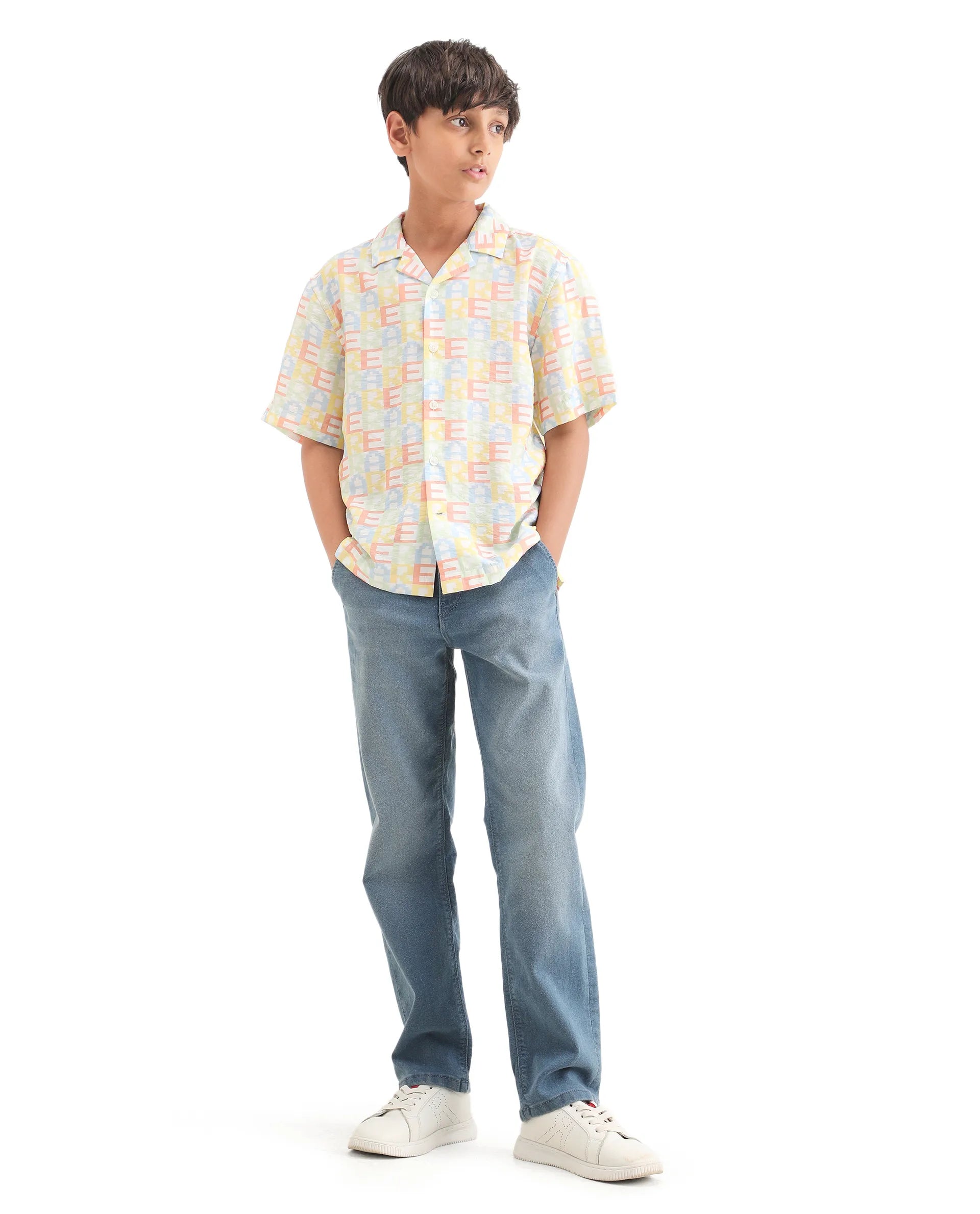 Rare Ones Kids Bryn Multi Viscose Blend All Over Print Button Closure Boxy Fit Shirt