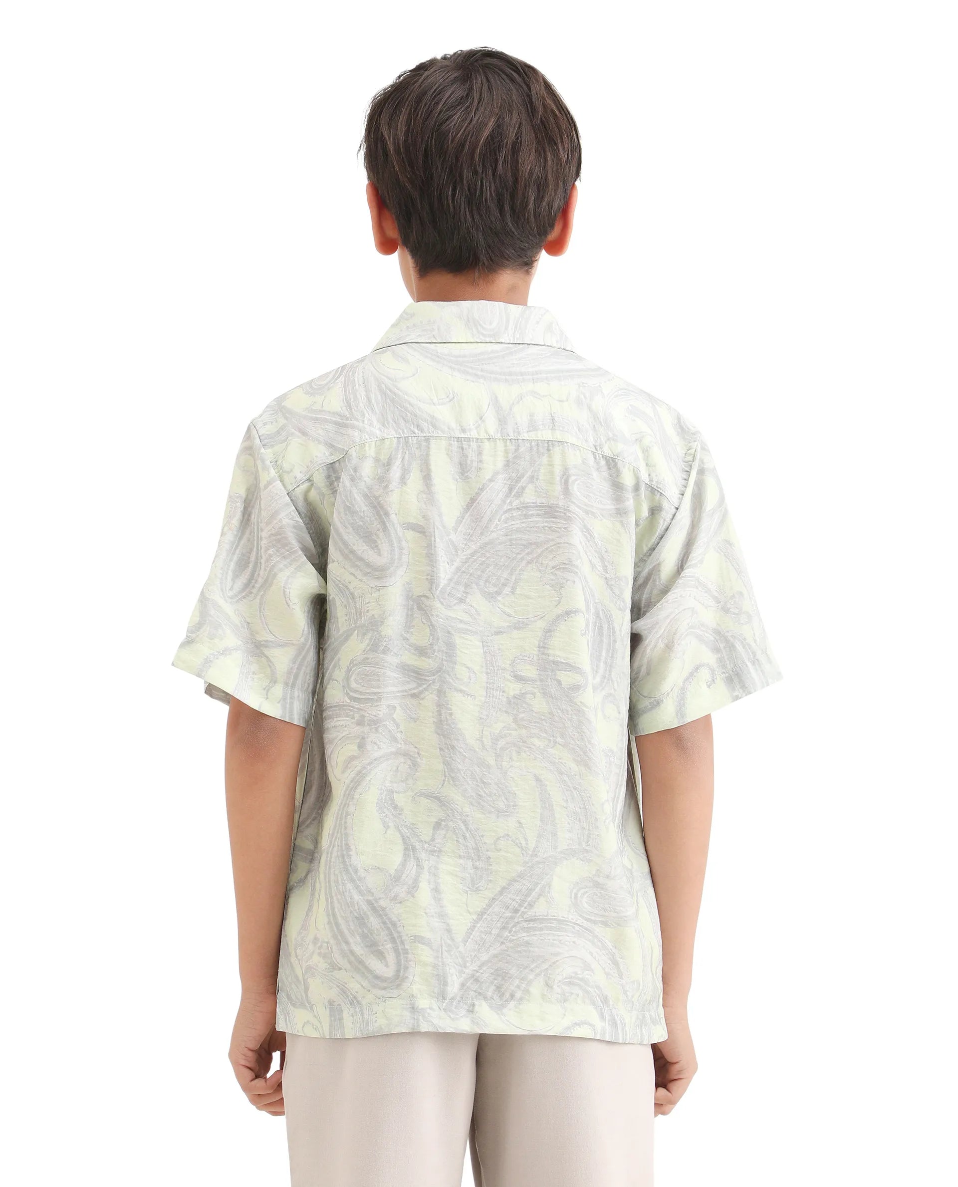 Rare Ones Kids Pasel-S Fluorescent Green Viscose Blend Button Closure Boxy Fit Shirt