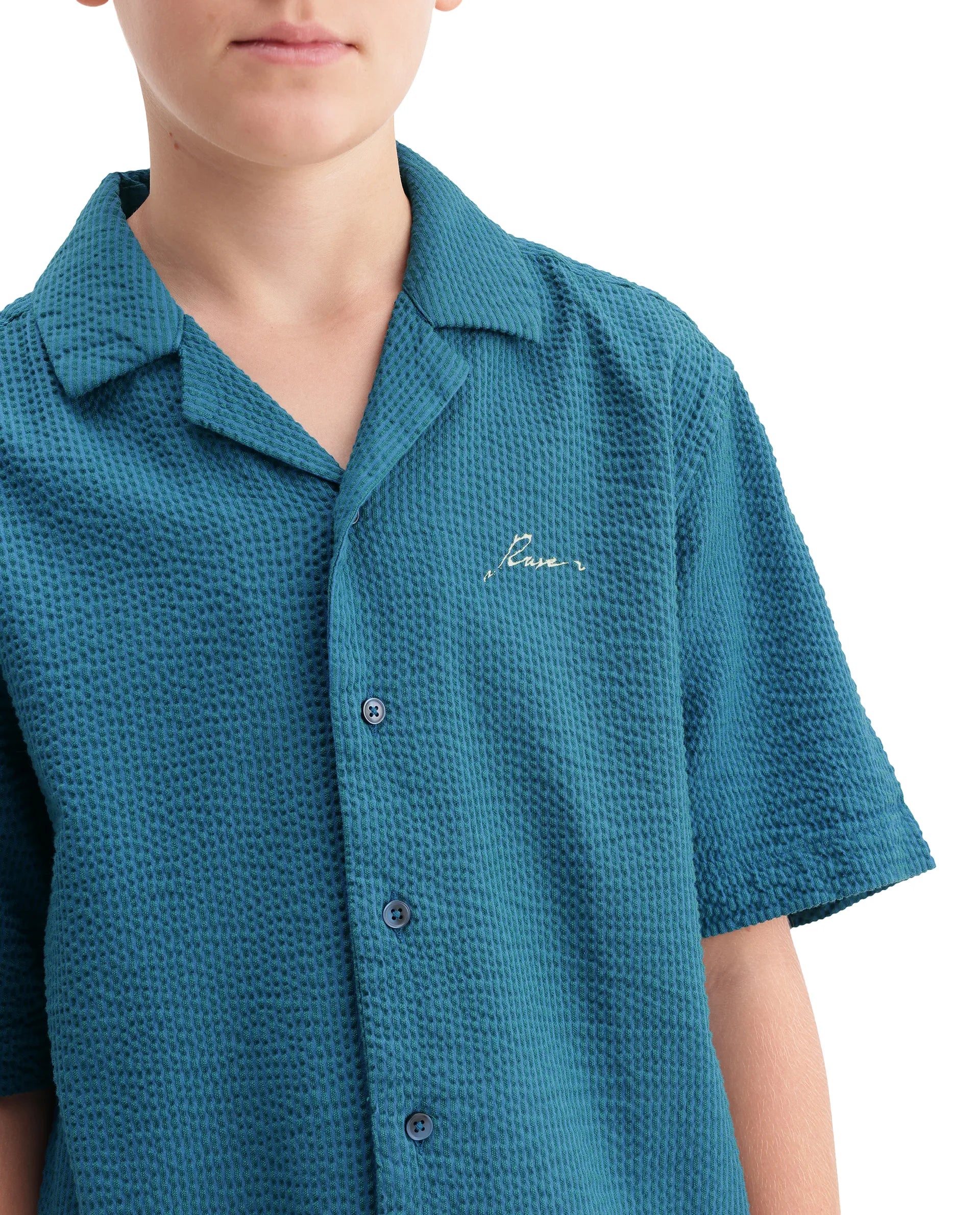 Rare Ones Kids Tesso-S Dark Turq Cotton Fabric Button Closure Regular Fit Shirt