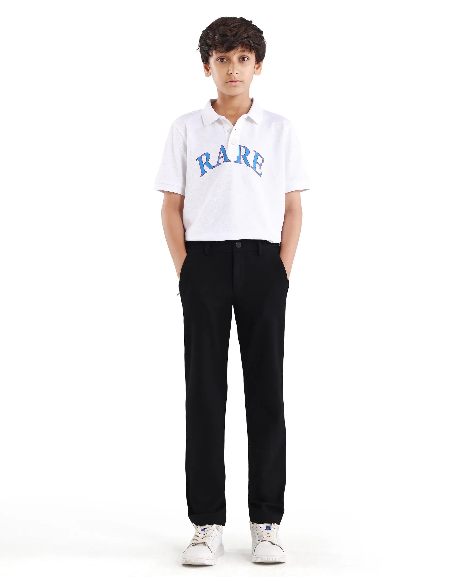 Rare Ones Kids Trove-26 Black Polyester Blend Button And Zipper Closure Slim Fit Trouser