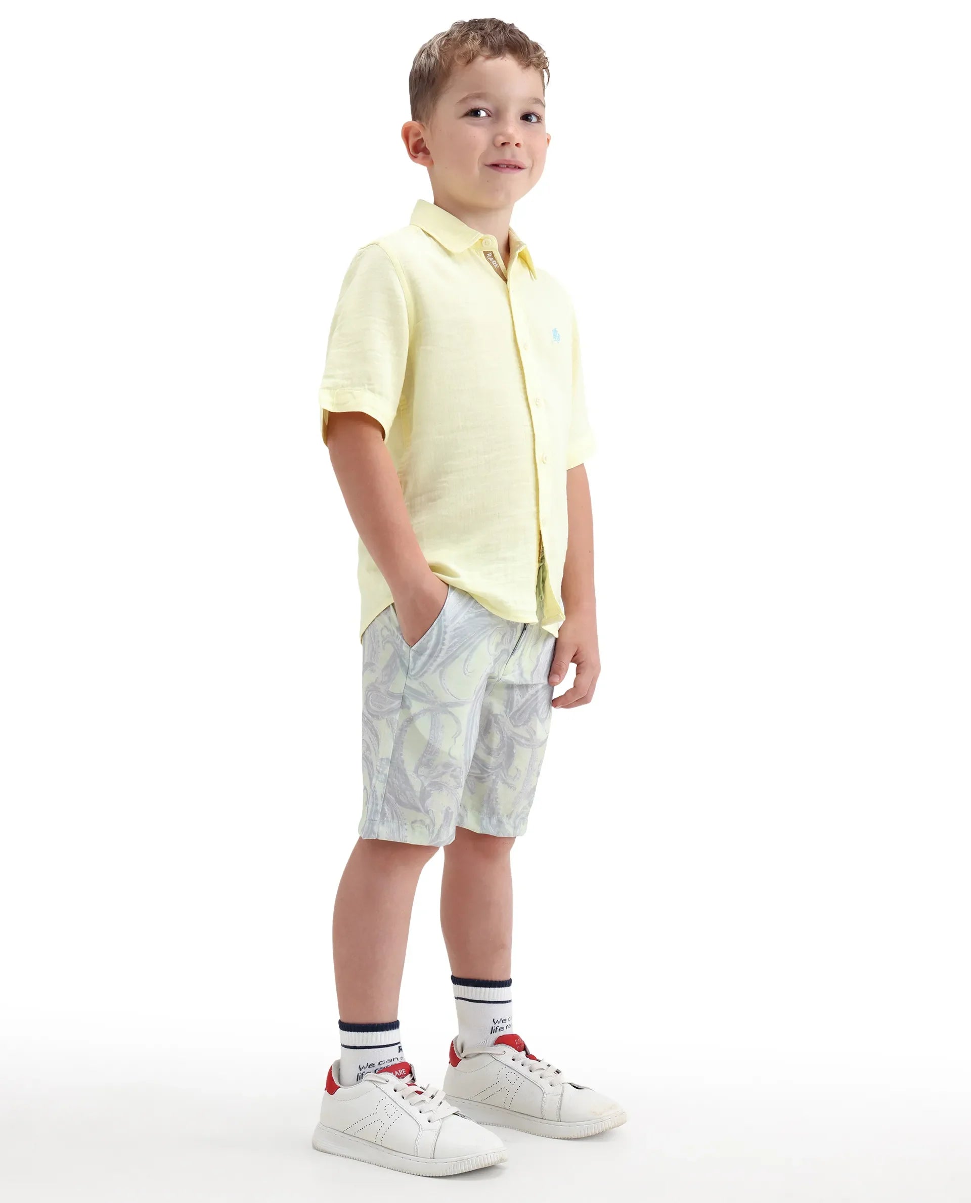 Rare Ones Kids Pasel-B Fluorescent Green Viscose Blend Button Closure Regular Fit Shorts