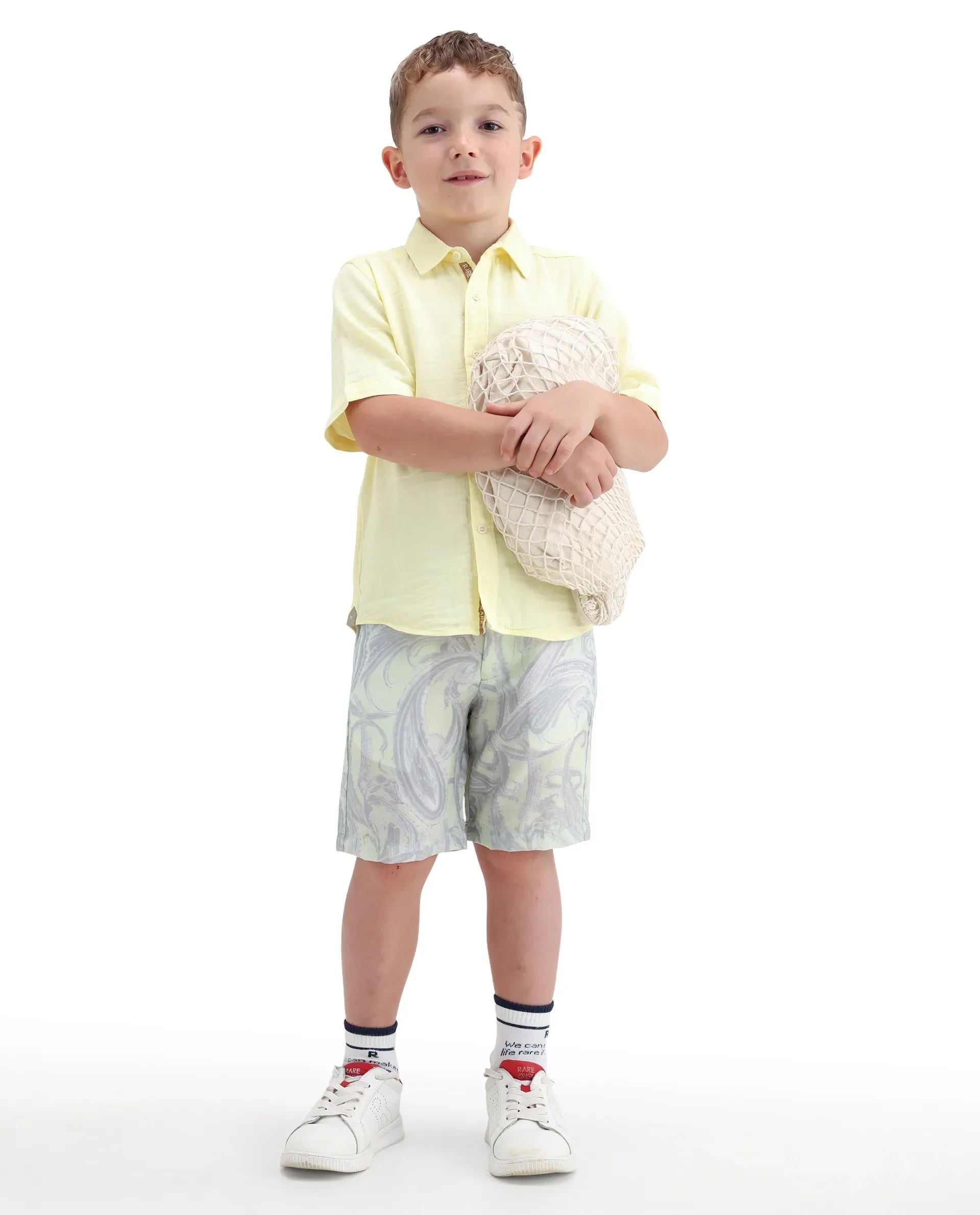 Rare Ones Kids Pasel-B Fluorescent Green Viscose Blend Button Closure Regular Fit Shorts