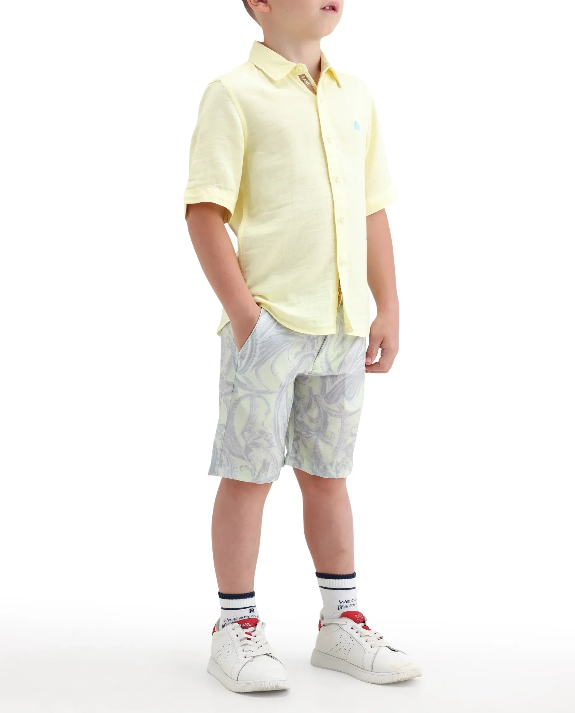Rare Ones Kids Pasel-B Fluorescent Green Viscose Blend Button Closure Regular Fit Shorts