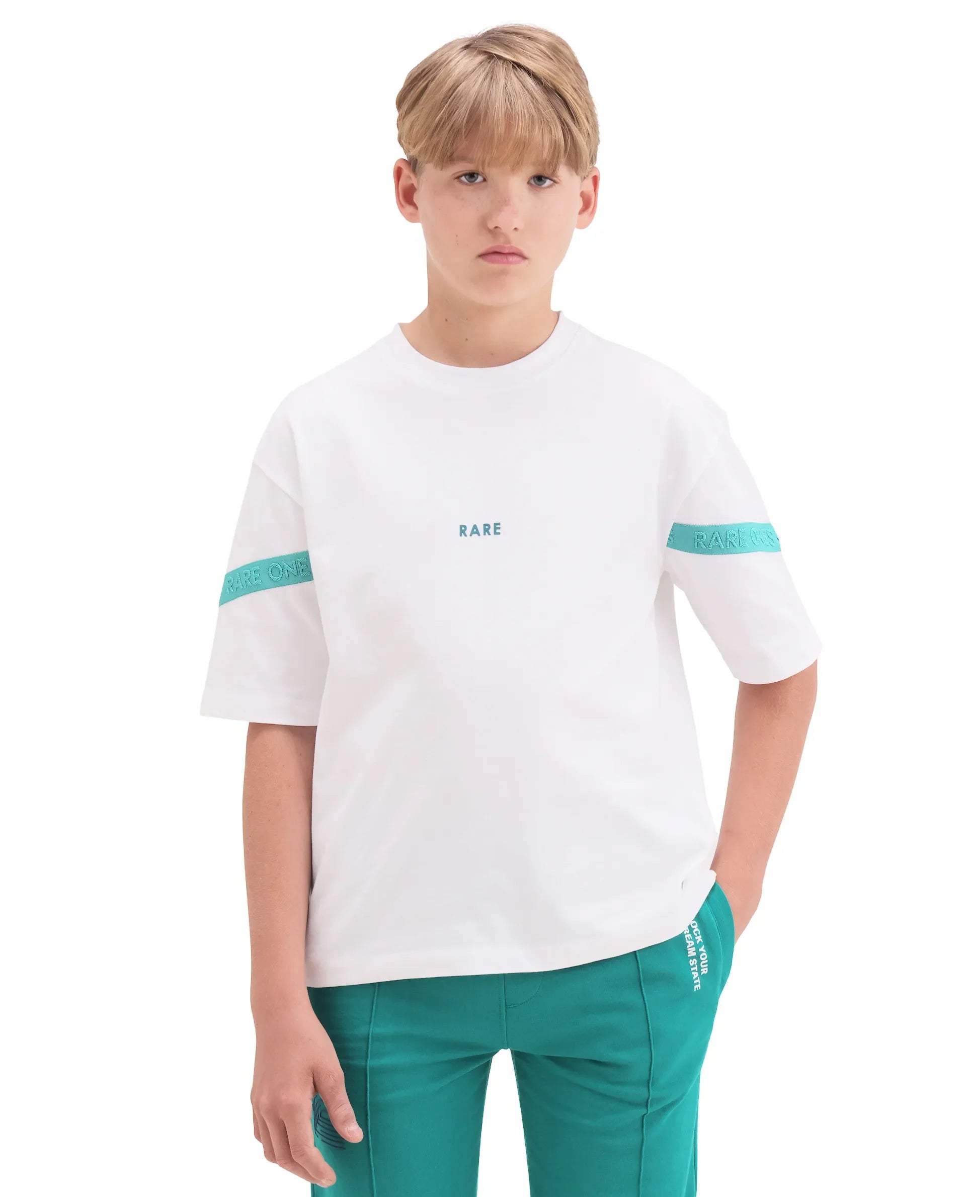 Rare Ones Kids Dream White Cotton Fabric Pull-On Closure Badge Applique Oversized Fit T-Shirt