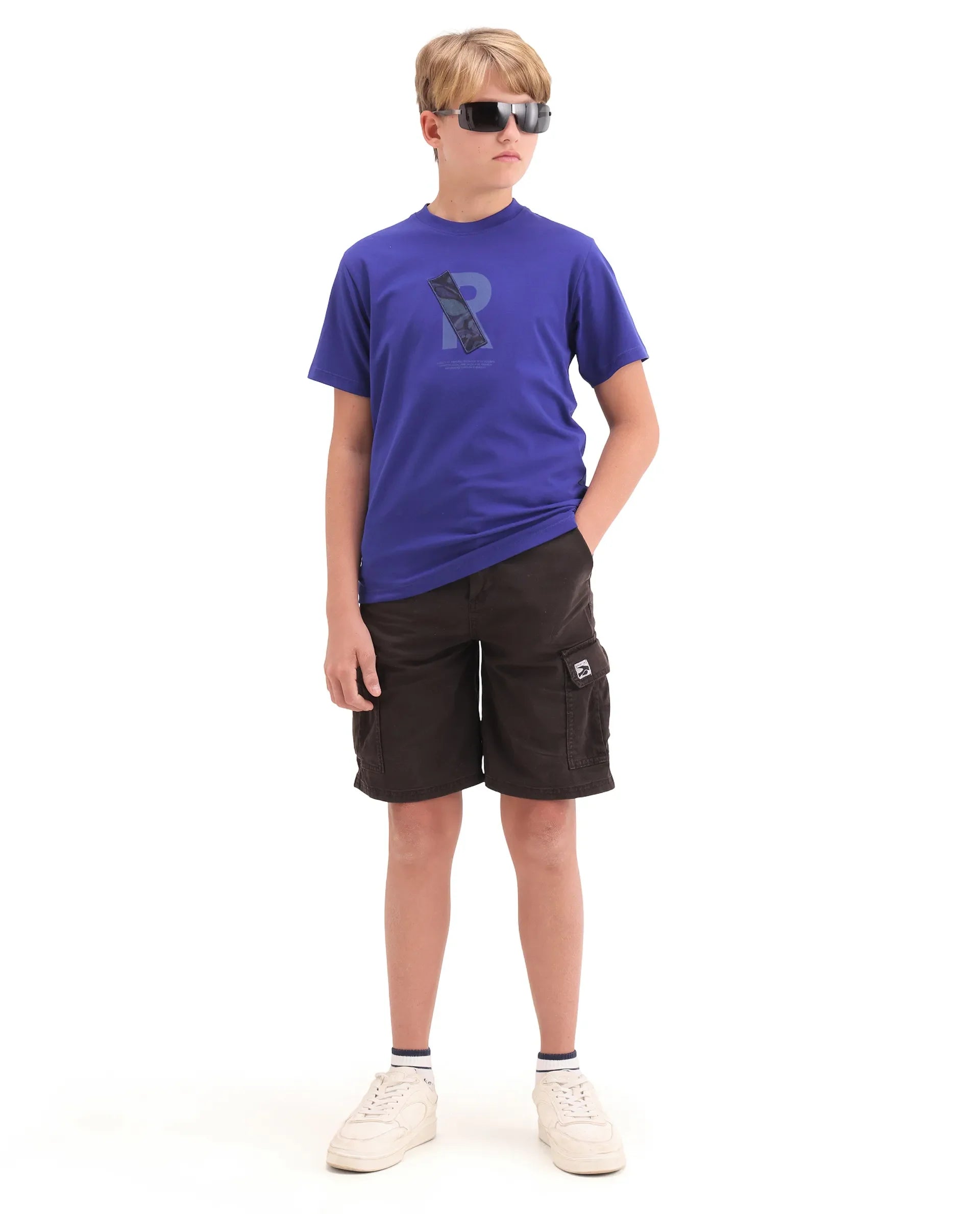 Rare Ones Kids Apla-K Dark Blue Cotton Blend Pull-On Closure Badge Applique Regular Fit T-Shirt