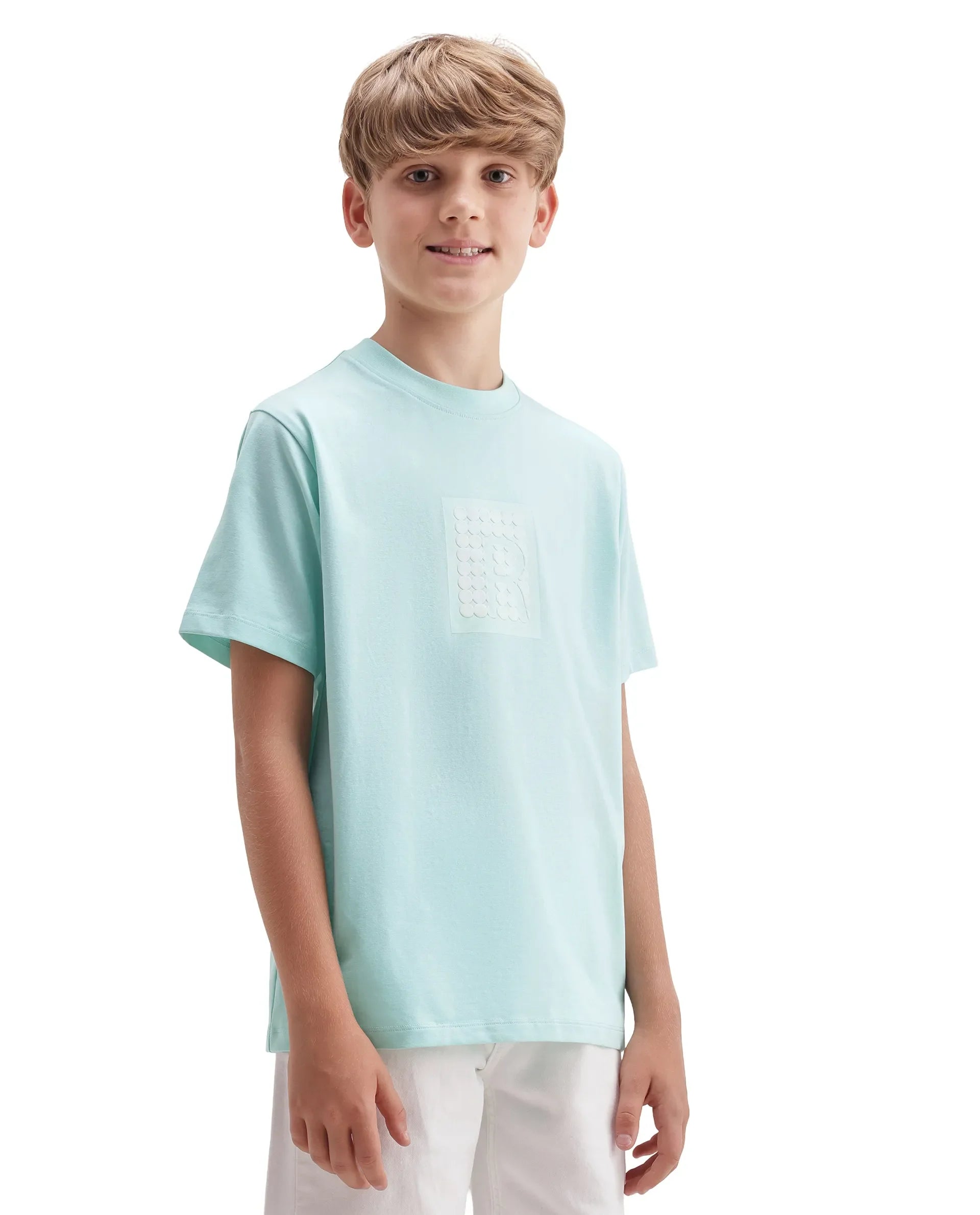 Rare Ones Kids Flan Pastel Blue Cotton Blend Fabric Pull-On Closure Regular Fit T-Shirt
