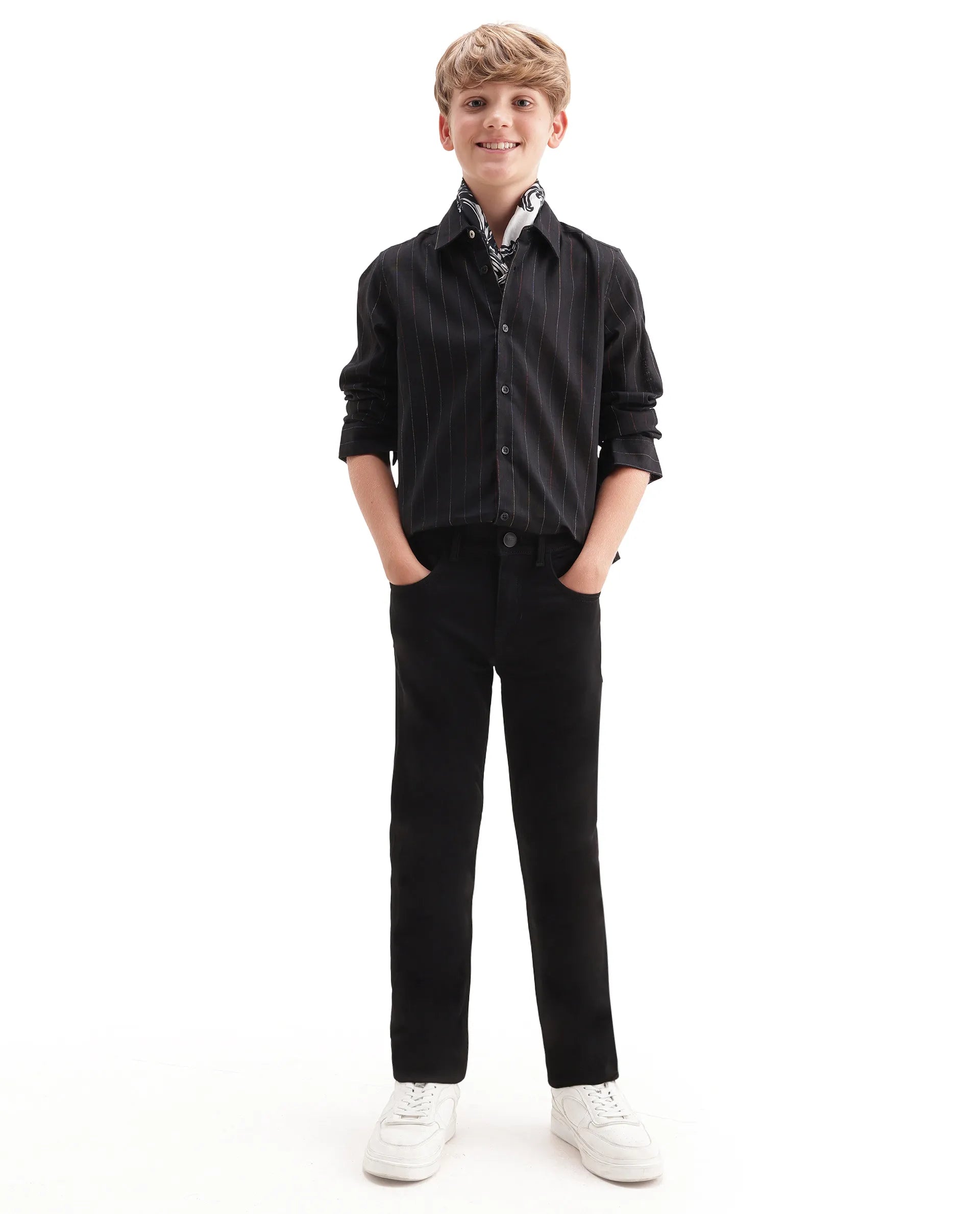 Rare Ones Kids Volc Black Cotton Blend Button Closure Regular Fit Shirt