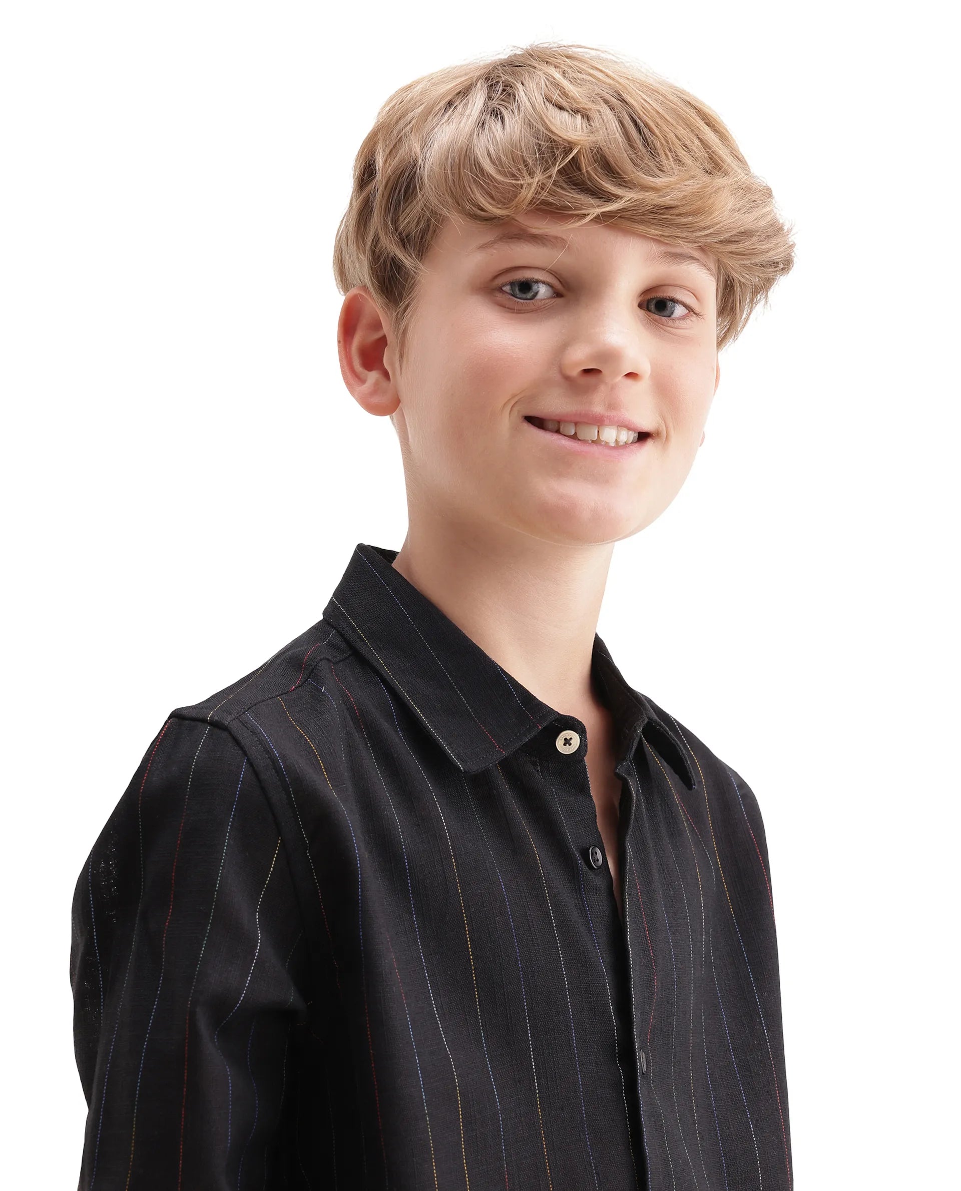 Rare Ones Kids Volc Black Cotton Blend Button Closure Regular Fit Shirt
