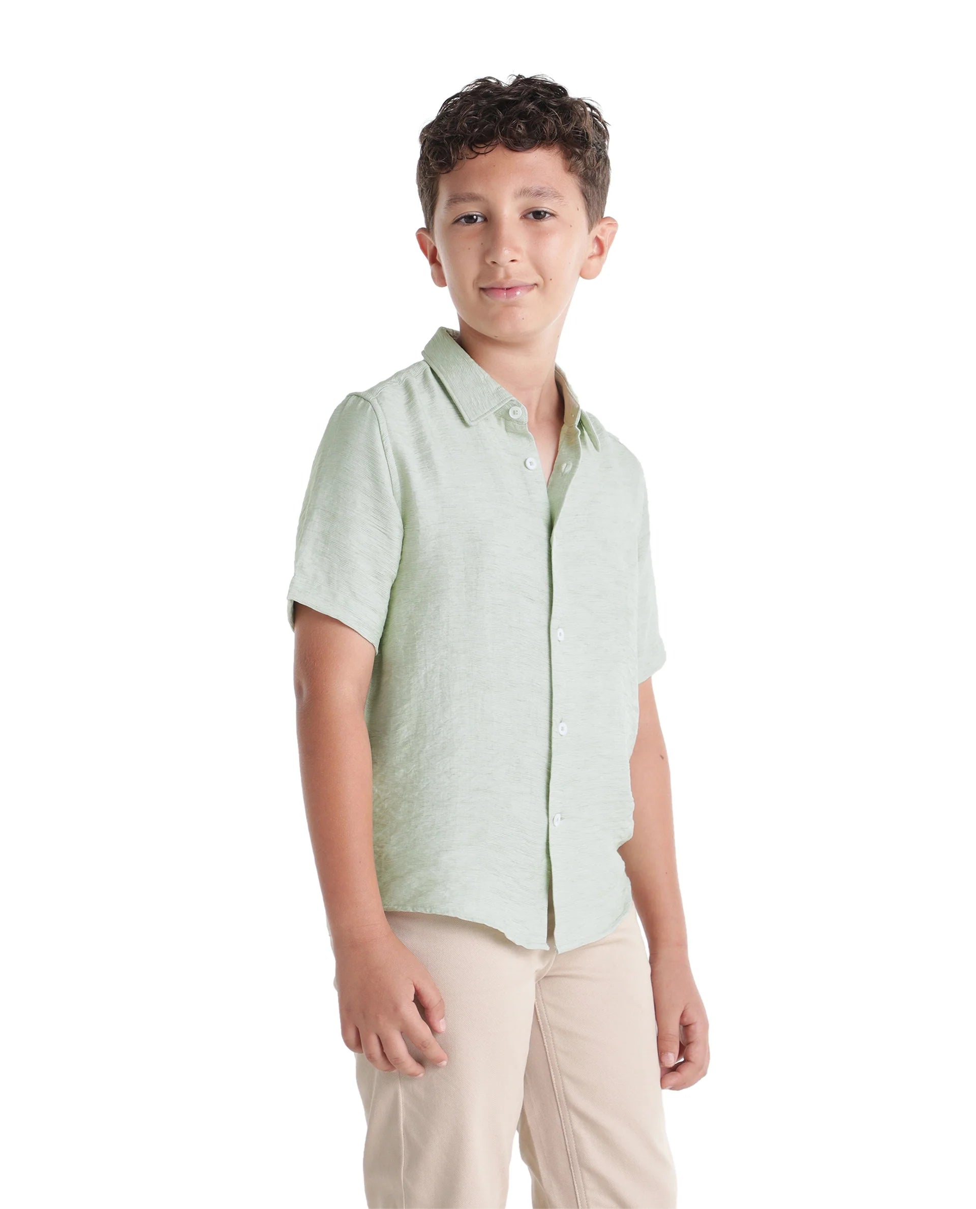 Rare Ones Kids Aksel Light Green Viscose Blend Fabric Button Closure Plain Regular Fit Shirt