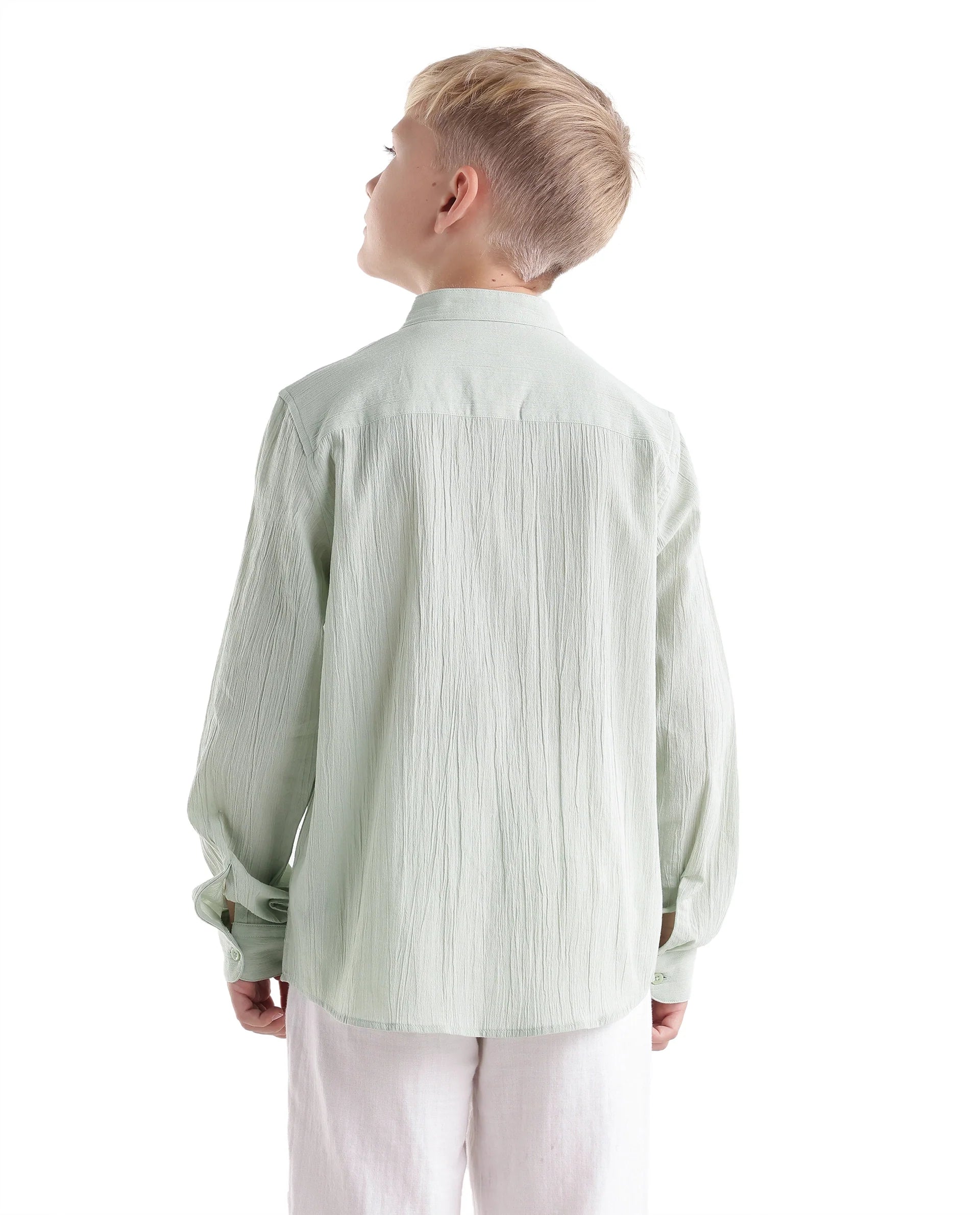Rare Ones Kids Clin Green Cotton Fabric Button Closure Regular Fit Shirt