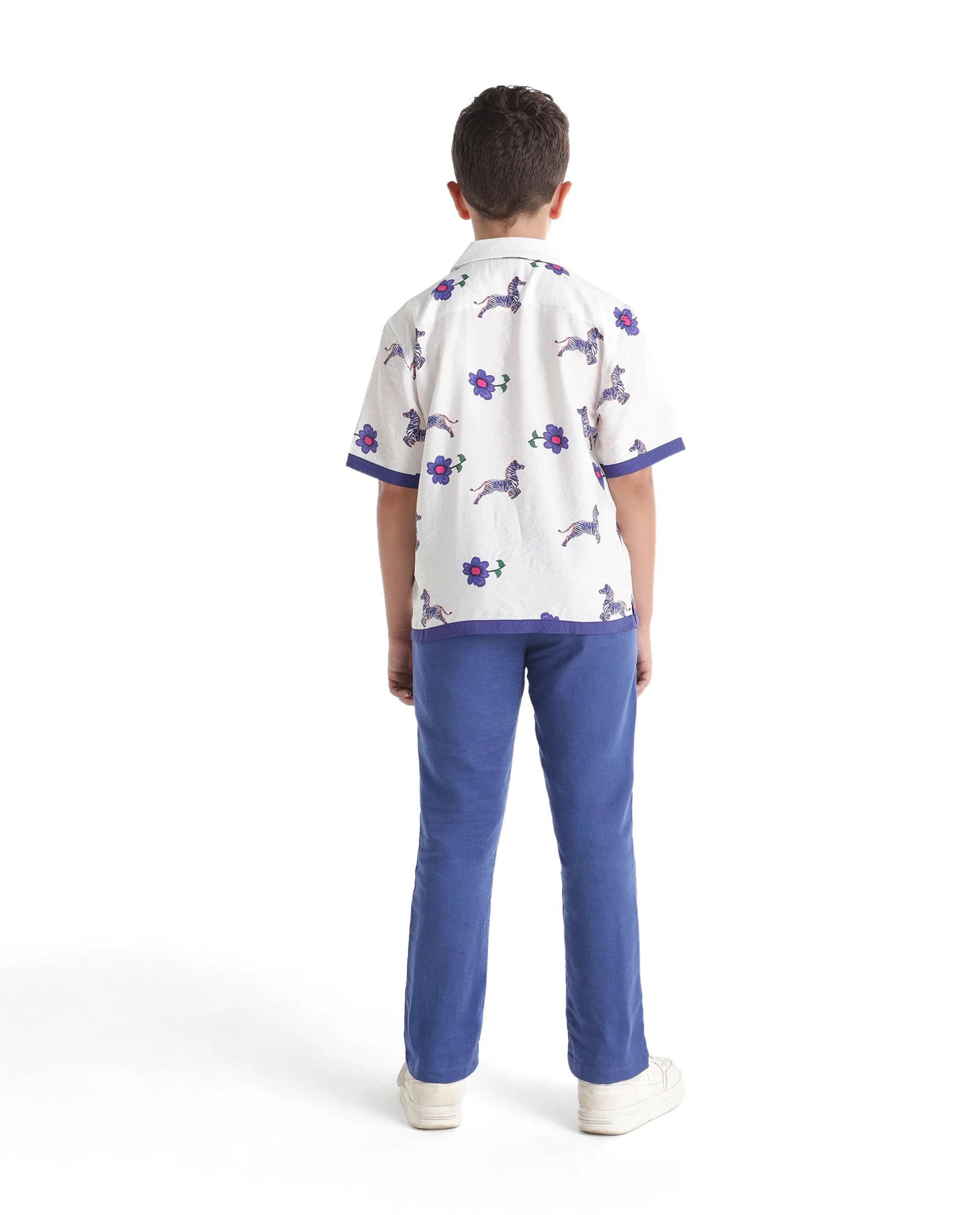 Rare Ones Kids Pastor-K-Aw26 Blue Cotton Fabric Drawstring Closure Regular Fit Trouser