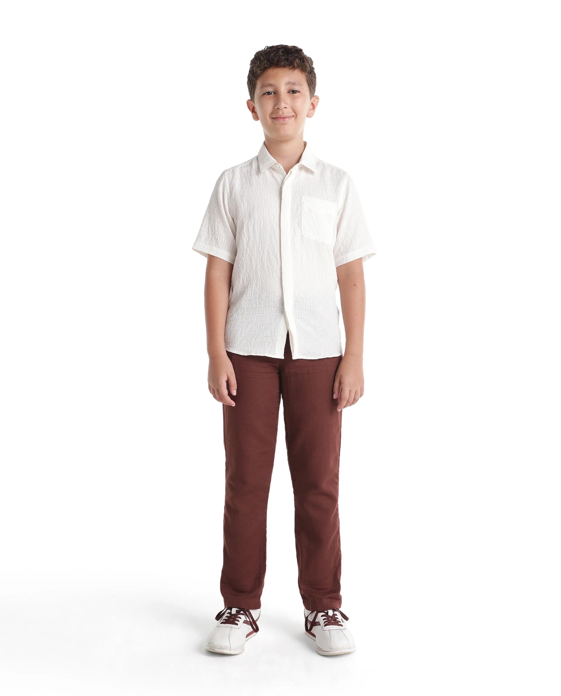 Rare Ones Kids Pastor-K-Aw26 Rust Cotton Fabric Drawstring Closure Regular Fit Trouser