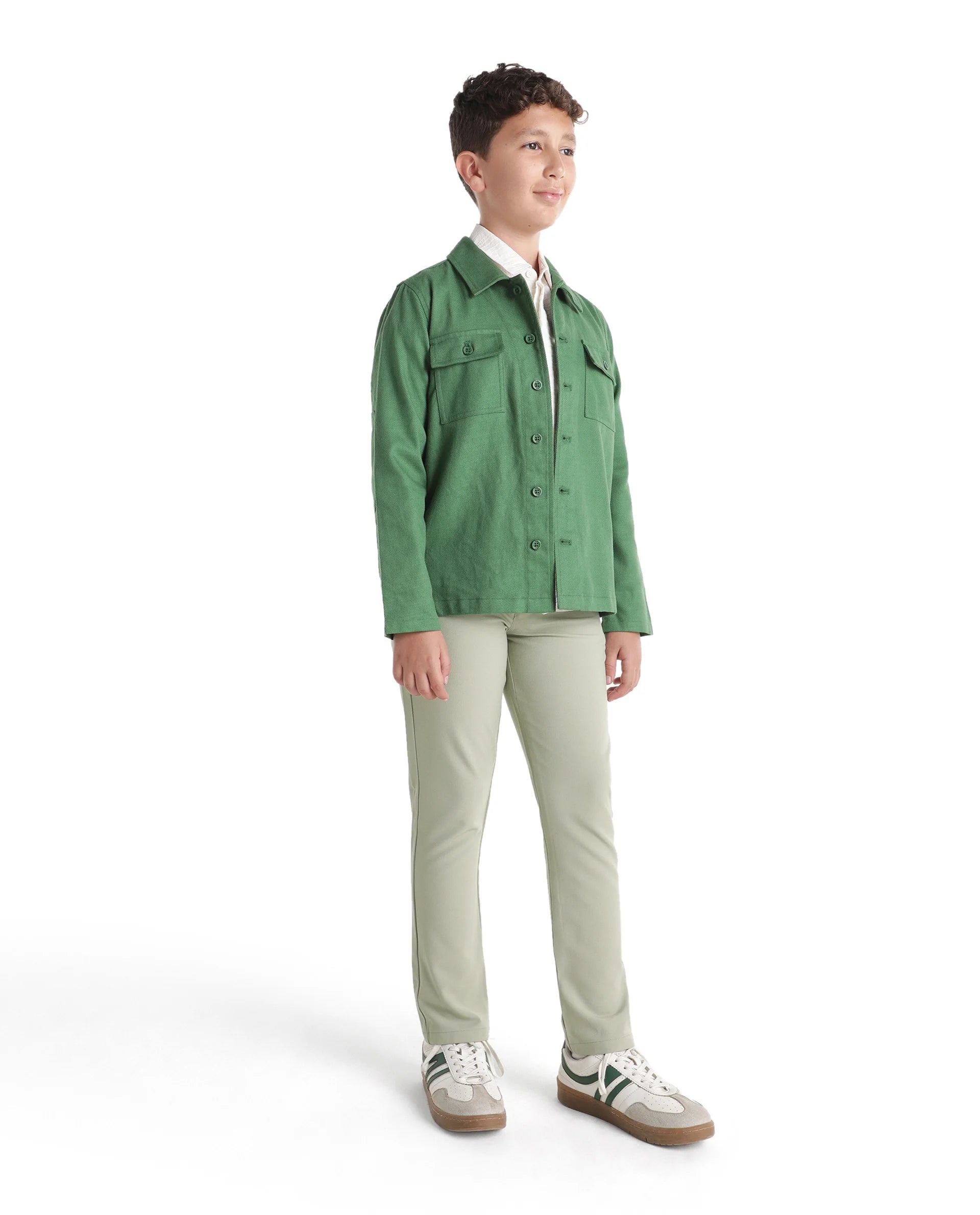 Rare Ones Kids Driver-K Pastel Green Polyester Blend Fabric Button And Zipper Closure Regular Fit Trouser