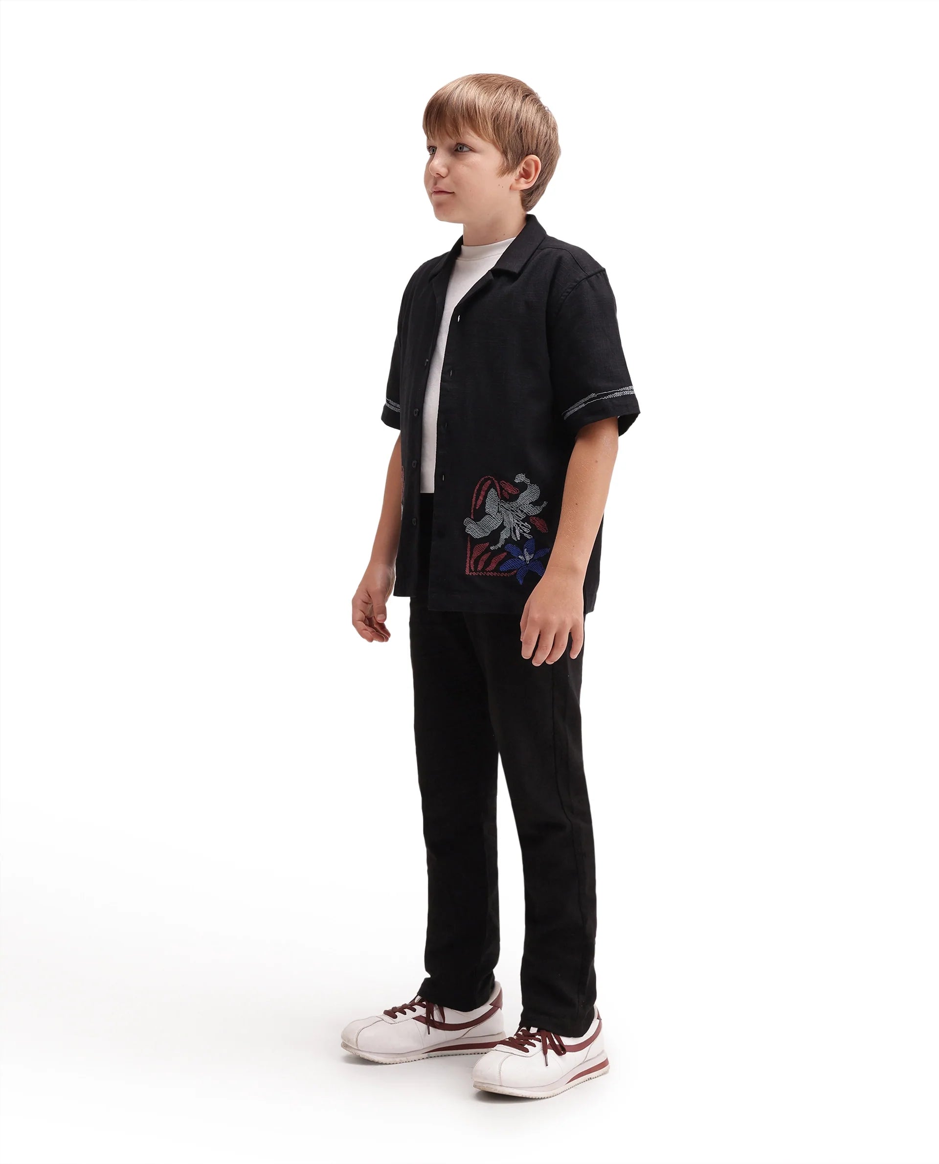 Rare Ones Kids Pastor-K-Aw26 Black Cotton Fabric Drawstring Closure Regular Fit Trouser