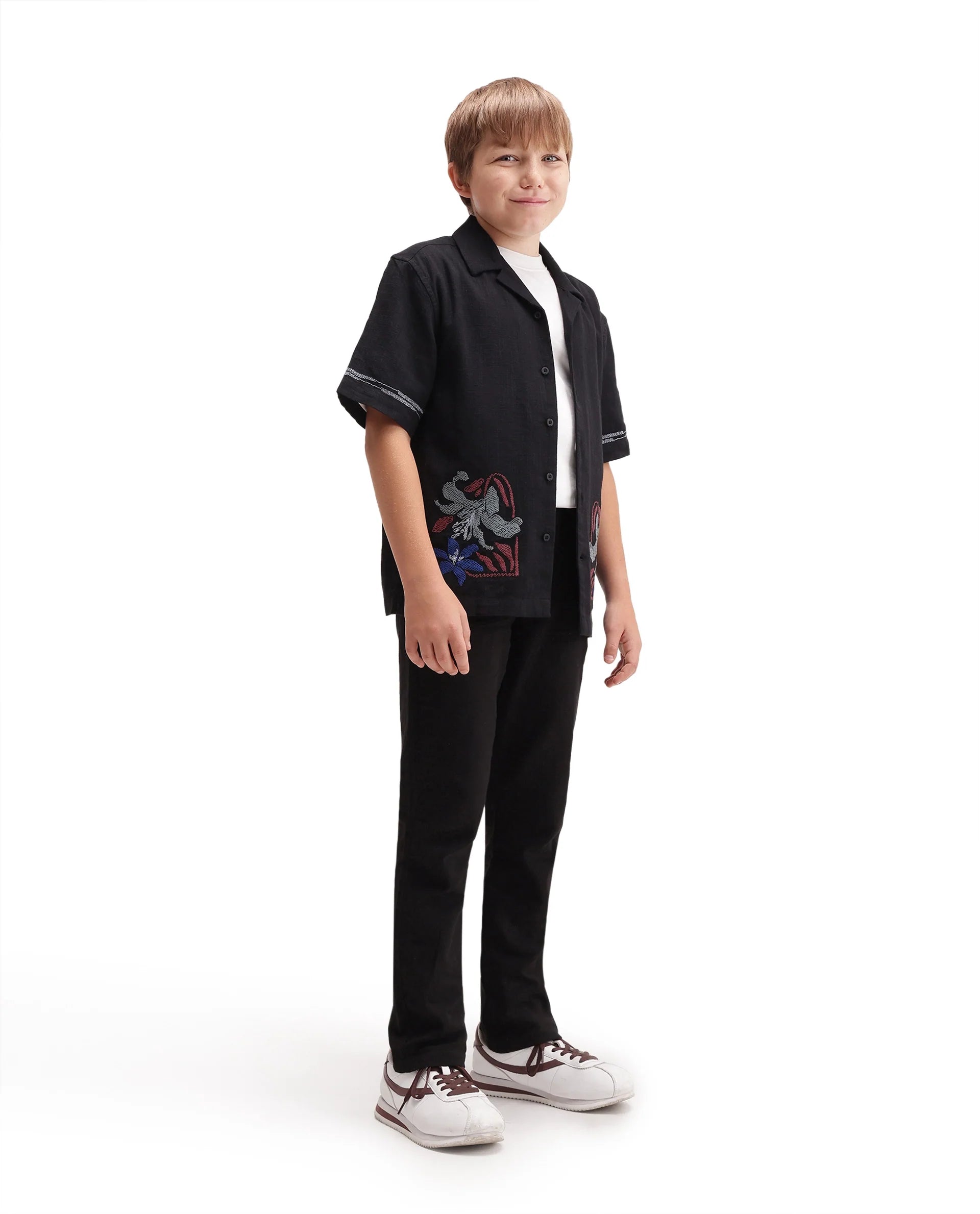 Rare Ones Kids Pastor-K-Aw26 Black Cotton Fabric Drawstring Closure Regular Fit Trouser