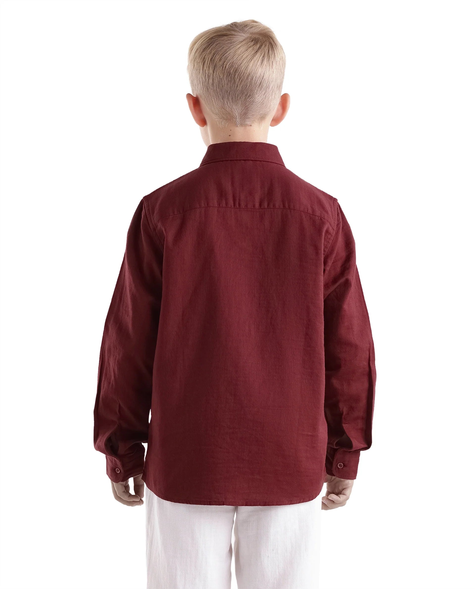 Rare Ones Kids Layerr-Fs-K -Aw26 Red Cotton Fabric Button Closure Regular Plain Shirt