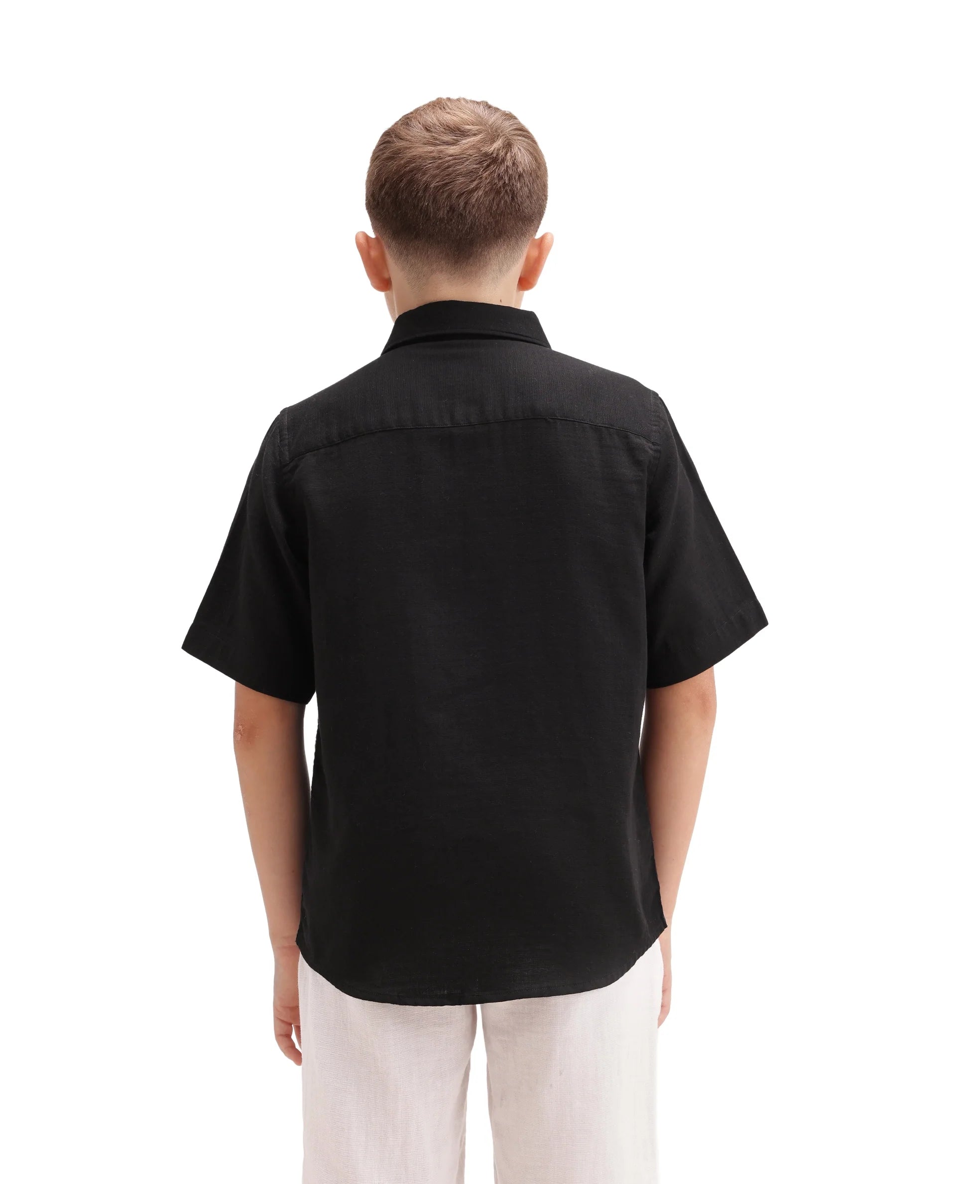 Rare Ones Kids Layerr-Hs-K-Aw26 Black Cotton Fabric Button Closure Regular Plain Shirt