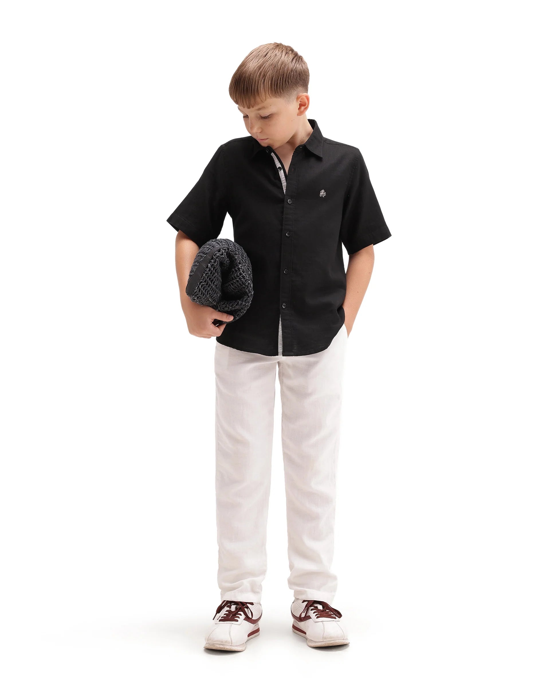 Rare Ones Kids Layerr-Hs-K-Aw26 Black Cotton Fabric Button Closure Regular Plain Shirt