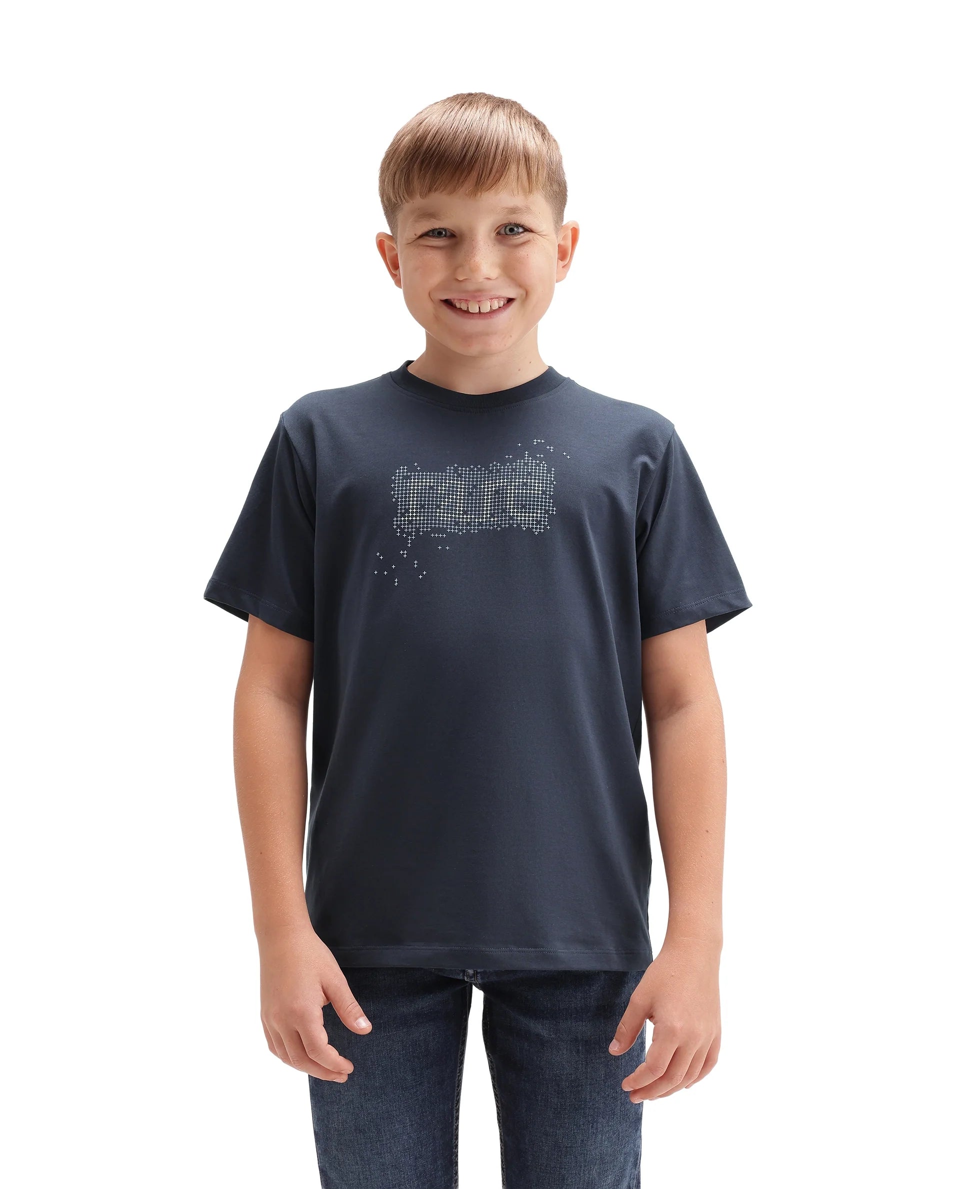 Rare Ones Kids Elyn Navy Cotton Blend Fabric Pull-On Closure Regular Fit Graphic Print T-Shirt