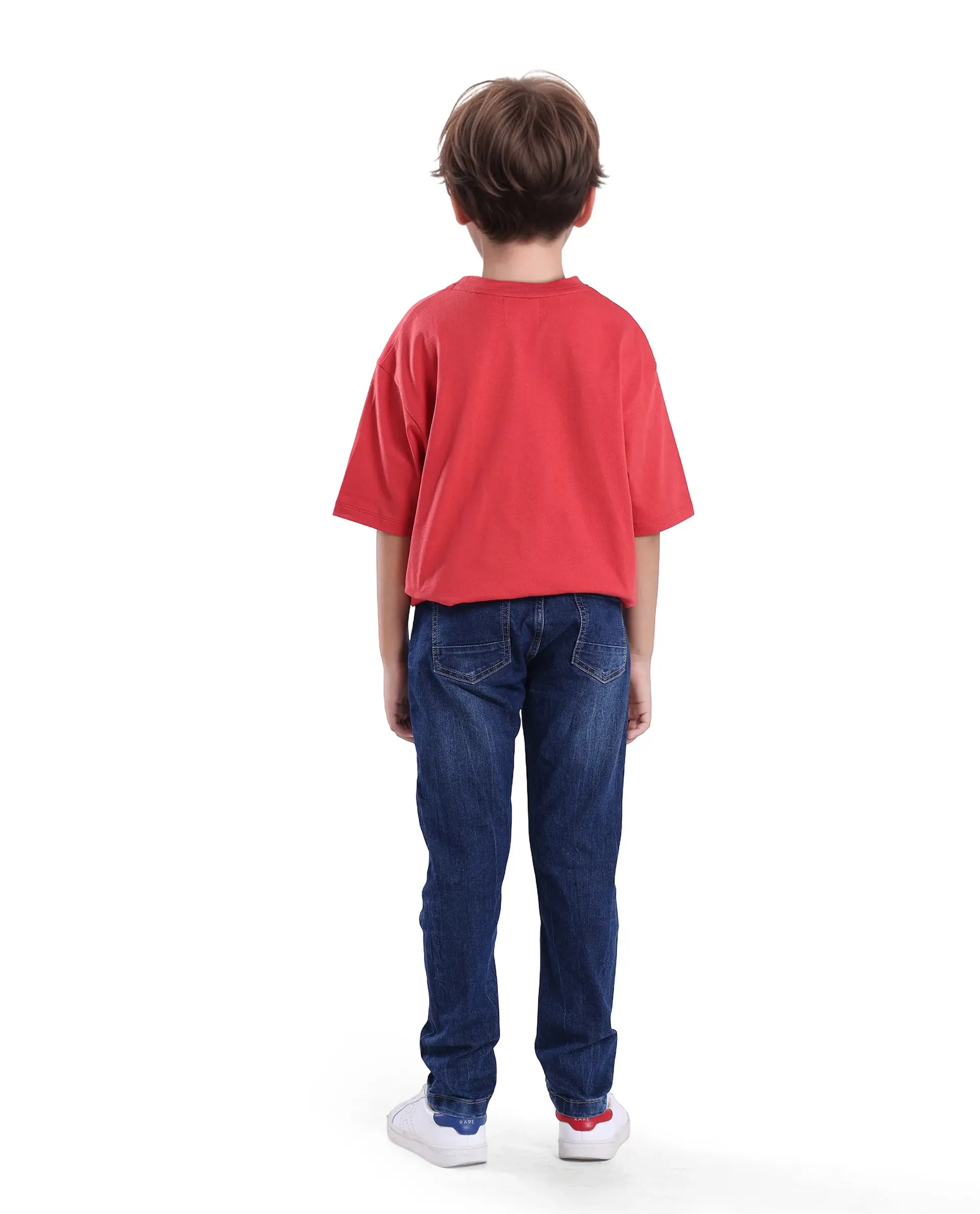 Rare Ones Kids Sira Dark Blue Cotton Solid Button And Zip Closure Slim Fit Jeans