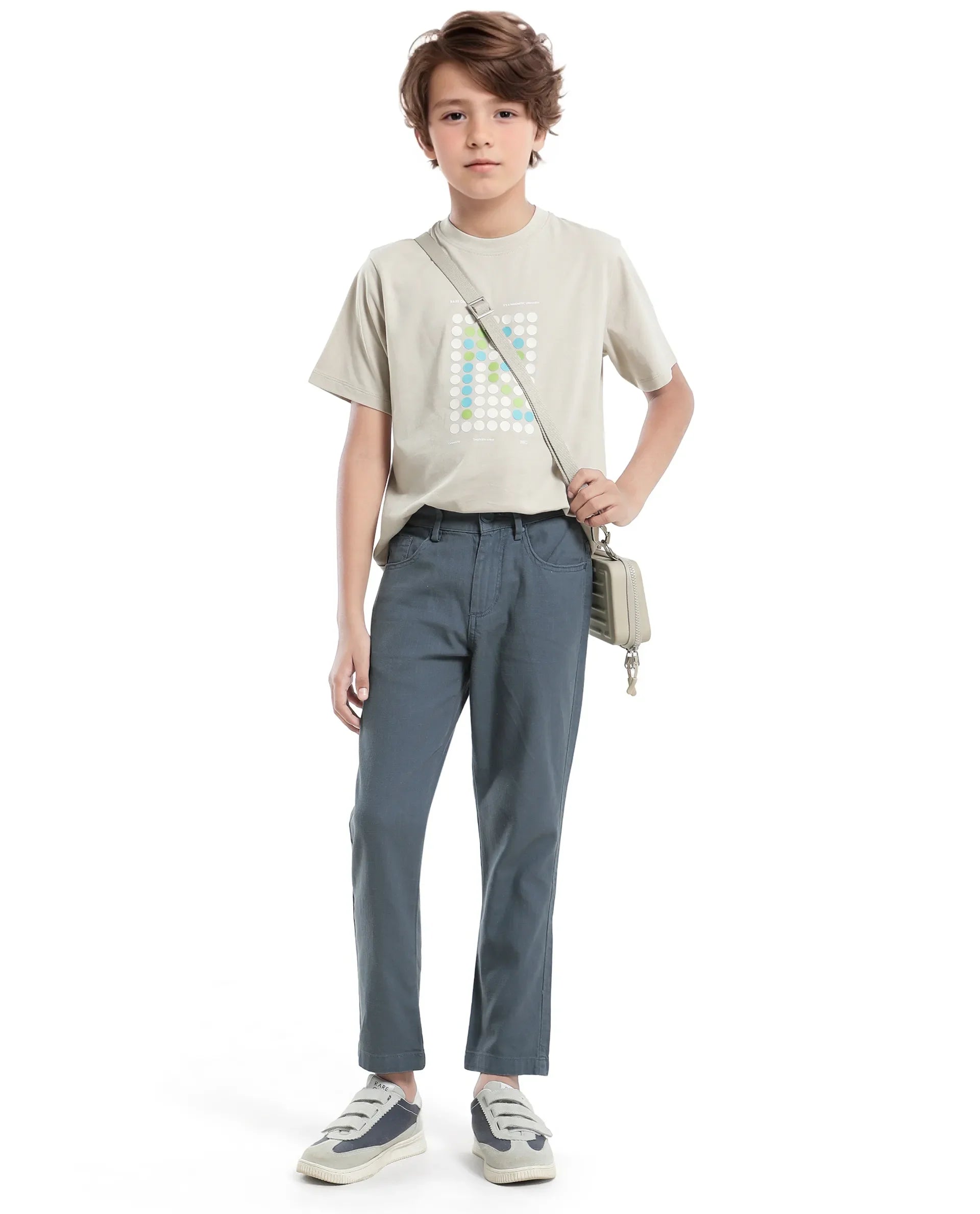 Rare Ones Kids Spon Dusky Blue Cotton Button & Zip Regular Fit Plain Trouser