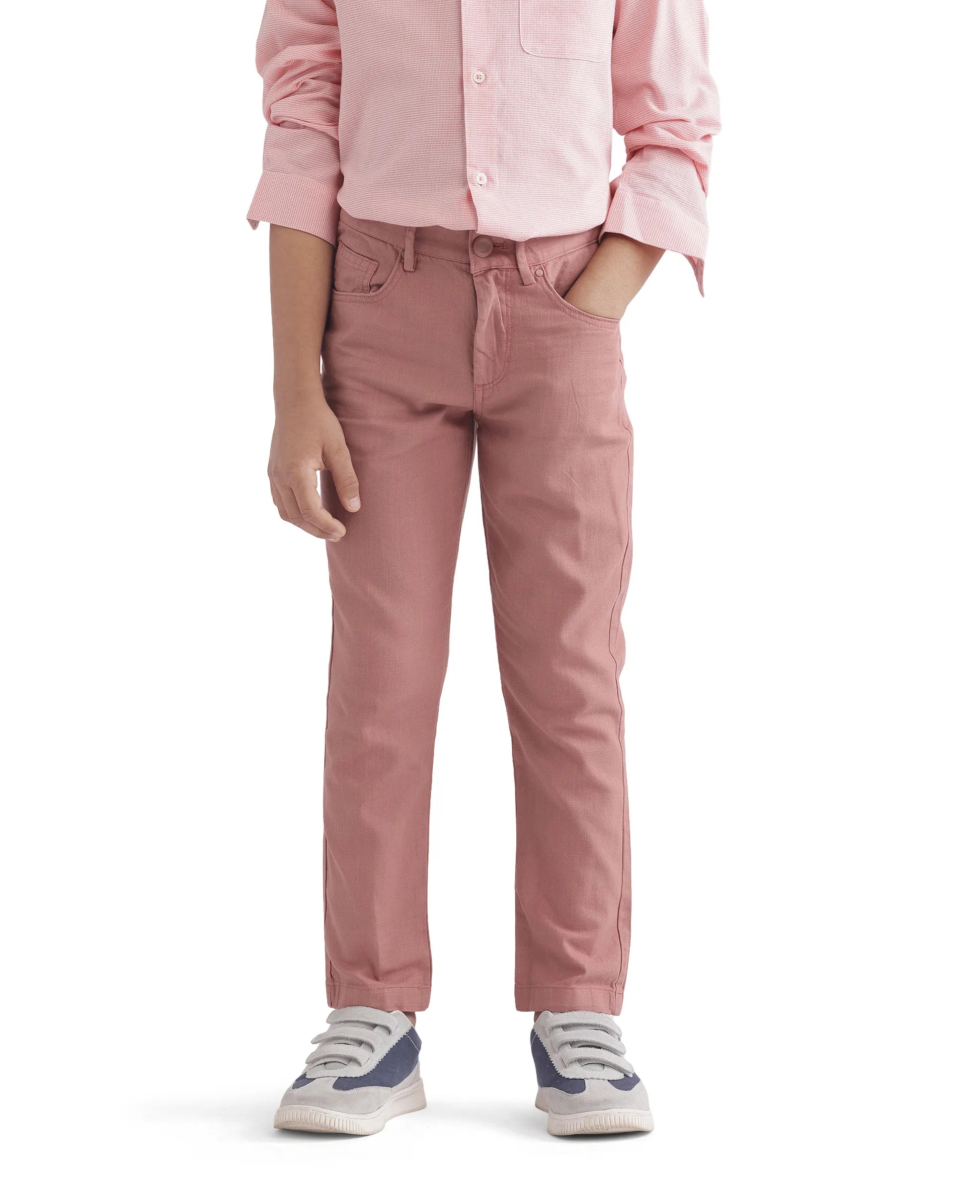 Rare Ones Kids Spon Rust Cotton Button & Zip Regular Fit Plain Trouser