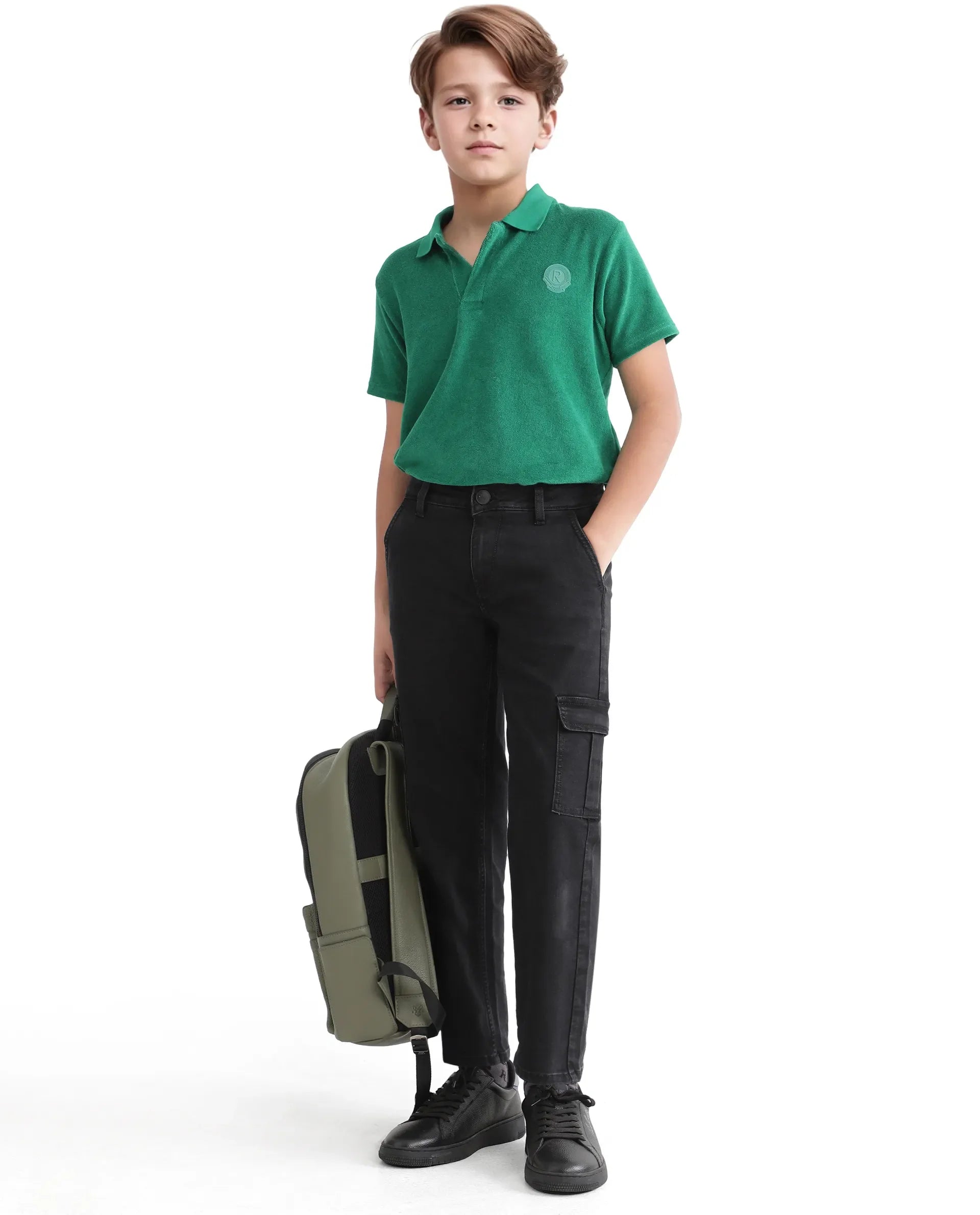 Rare Ones Kids Strait Black Cotton Zipper Closure Solid Loose Fit Jeans